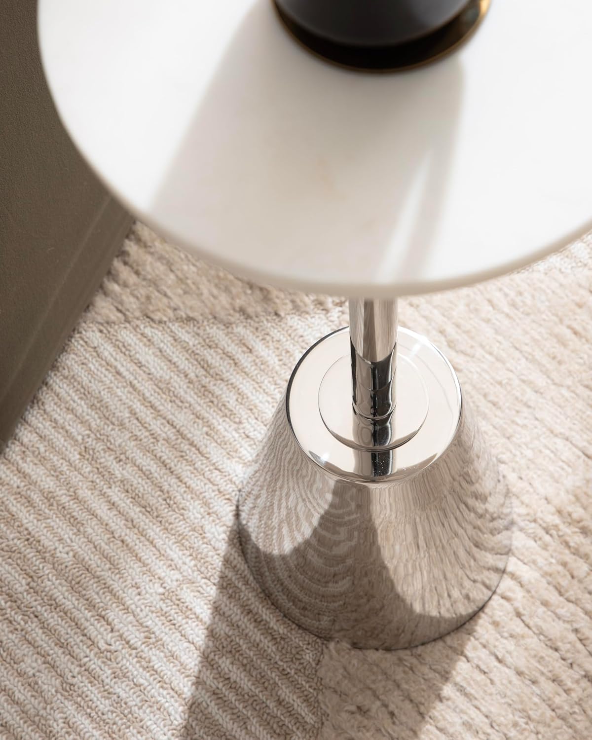 Kate and Laurel Tira Elegant Round Drink Table, 10 x 22, White Marble and Silver, Modern Glam Circle Martini Table for Use as a Small Bedroom Nightstand or Living Room Plant Stand Option