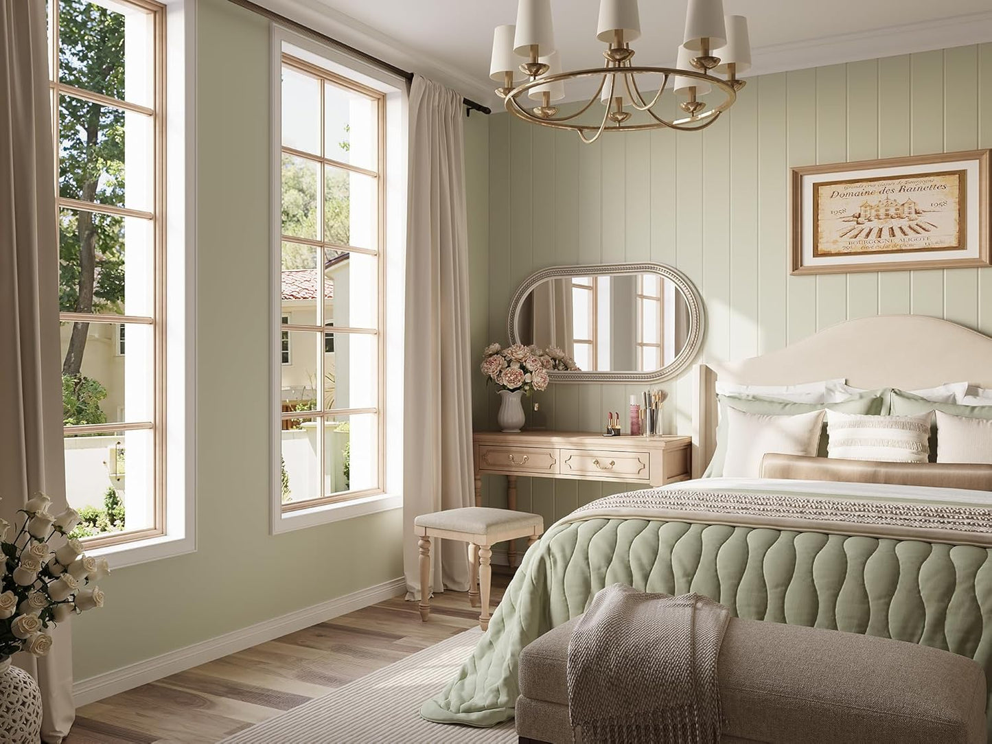 Farmhouse Oval Mirror Boho, 20" x 36" Antique Oval Bathroom Mirrors, Wooden Rustic Decorative Wall Mirror with Beaded for Bedroom, Living Room, Hallway, Vertical or Horizontal Hanging