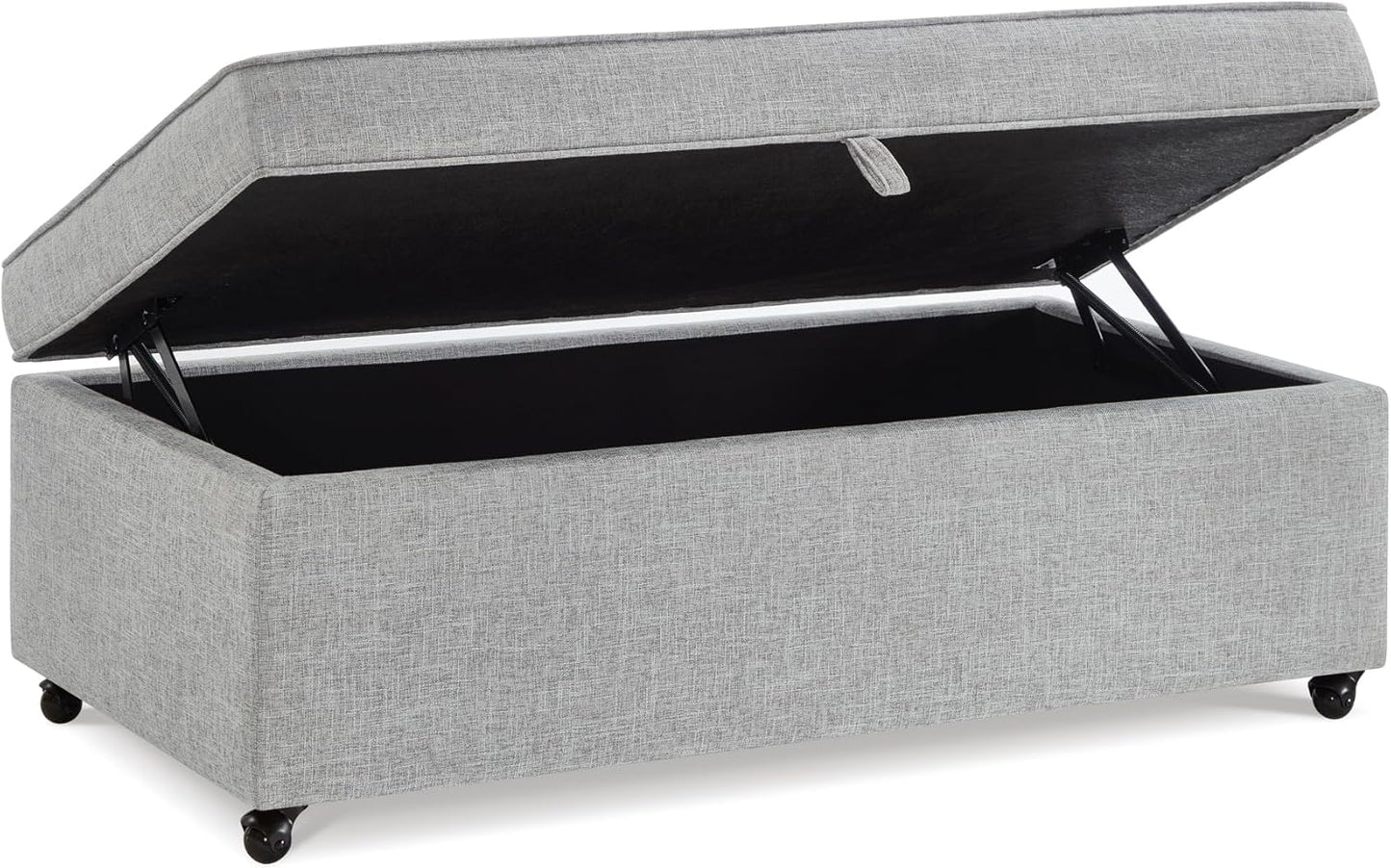 45" Modern Sofa Ottoman with Storage,Linen Upholstered Storage Bench with Rotation Casters and Safety Hinge, for Living Room,Grey