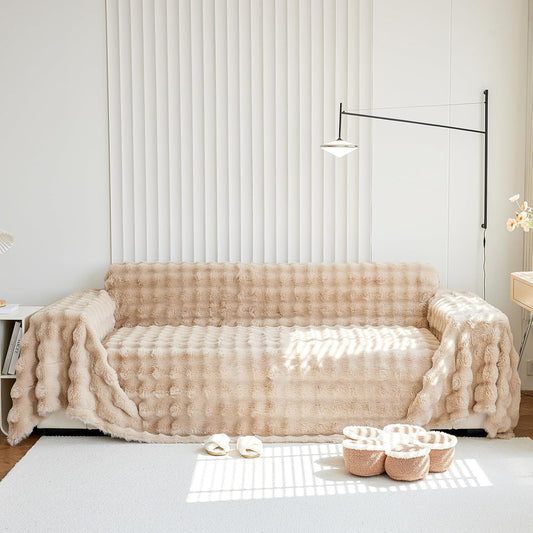 Soft Warm Faux Fur Sofa Cover Thick Shaggy Fuzzy Sectional Couch Cover Plush Furniture Cover Fluffy Furniture Cover for Couch Sofa Bed(Khaki,71" x 134")