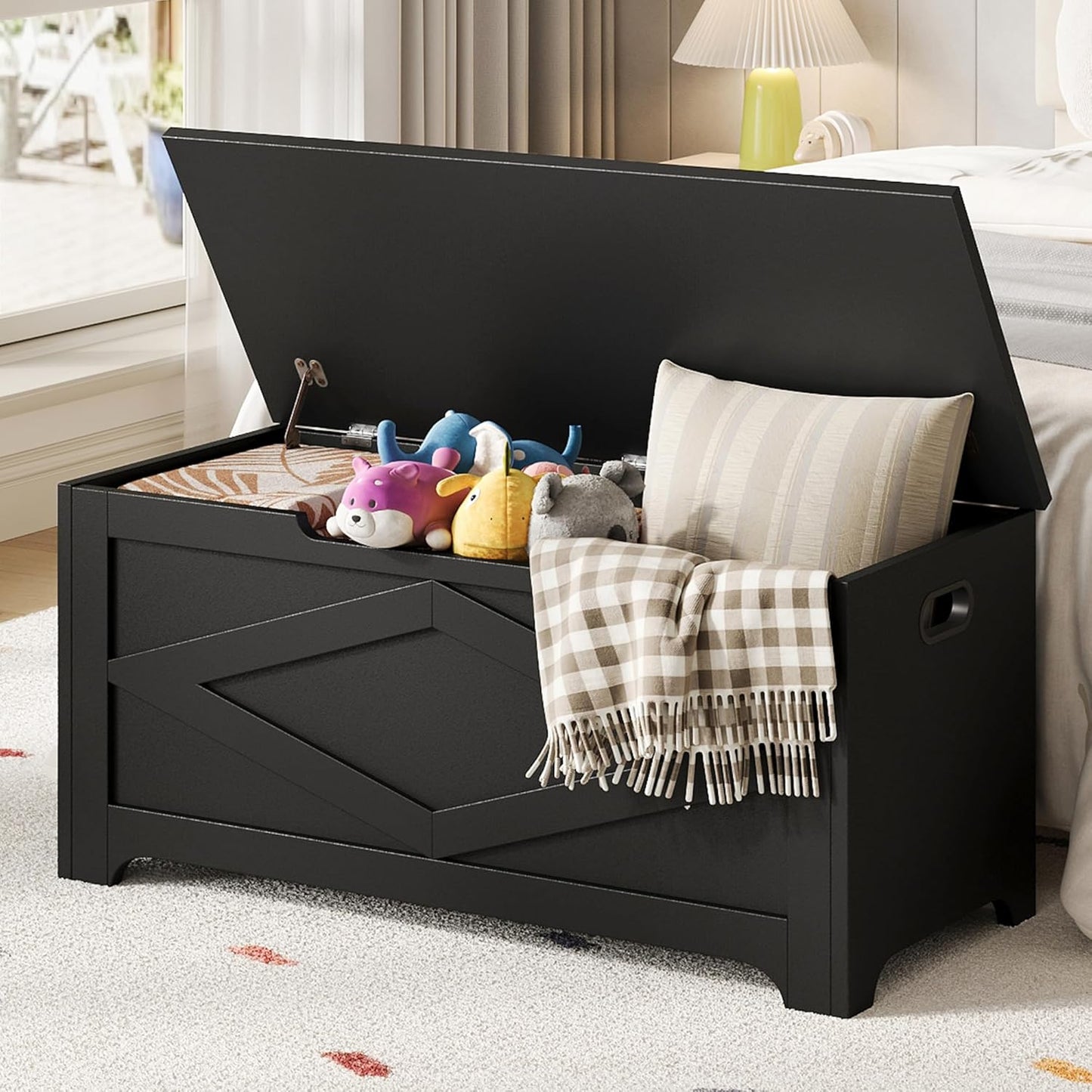 GarveeHome 39.4" Storage Chest, Wooden Storage Bench with Safety Hinges, Easy Assembly, Large Toy Chest for Entryway, Living Room, Bedroom