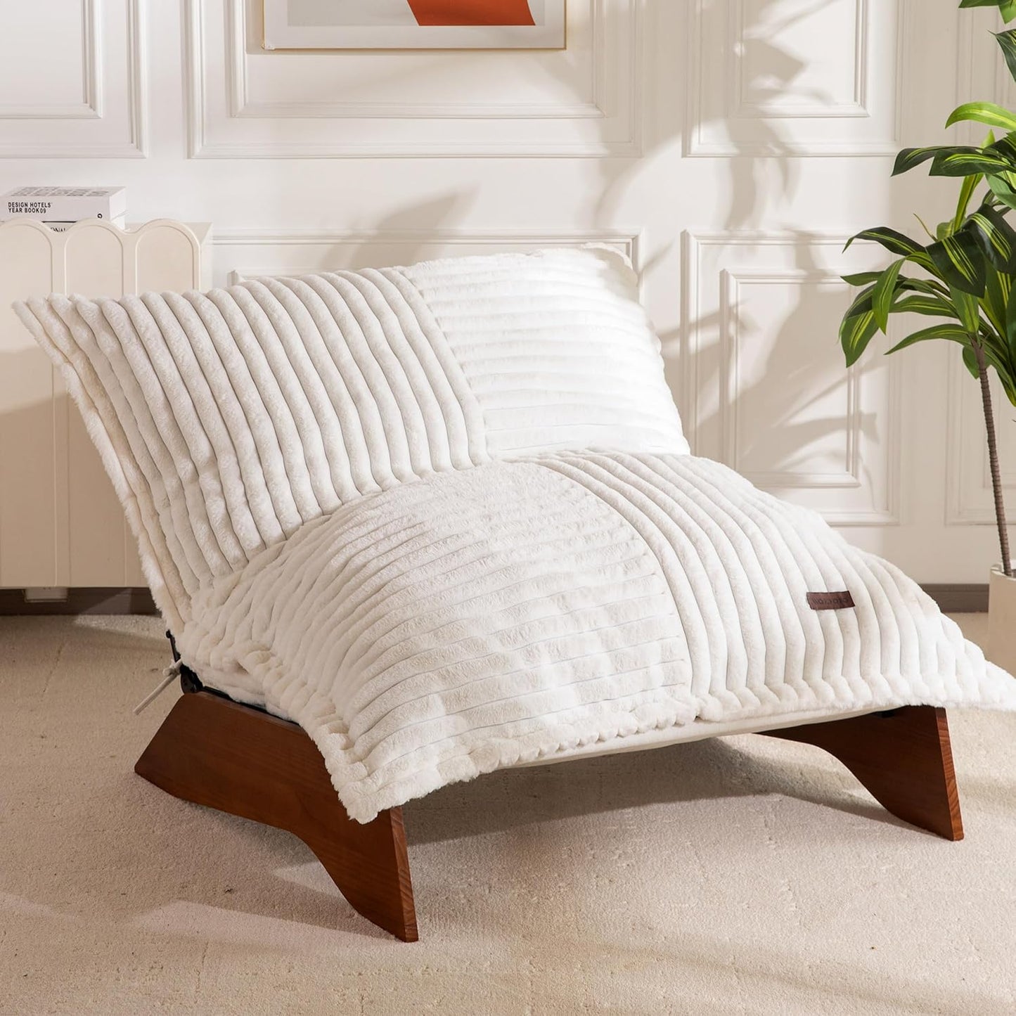 MAXYOYO Adjustable Living Room Chair, 3-Position Bean Bag Chair with Removable Cover, Upholstered Accent Chair with Frame, Soft Reclining Lounge for Bedroom, Apartment, Office, Beige