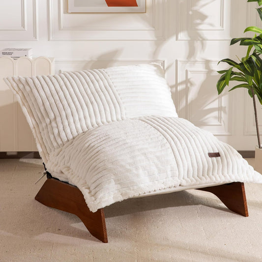 MAXYOYO Adjustable Living Room Chair, 3-Position Bean Bag Chair with Removable Cover, Upholstered Accent Chair with Frame, Soft Reclining Lounge for Bedroom, Apartment, Office, Beige