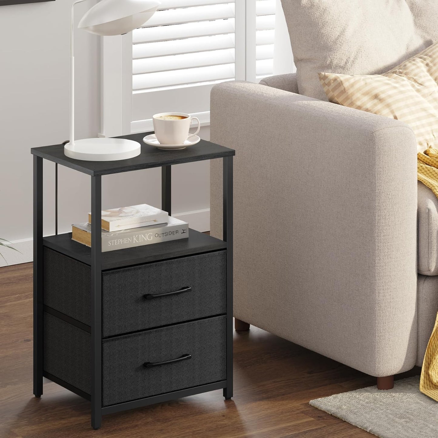 TUTOTAK End Table, Night Stand, Side Table, Nightstand with Cloth Drawer, Bedside Table for Livingroom, Bed Room, Black TB01BK087