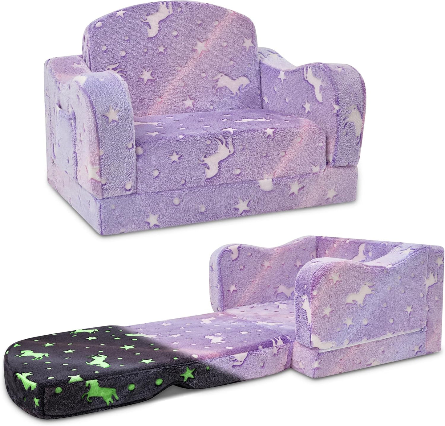 Thick Comfy Toddler Chair and Couch for Kids,2-in-1 Soft Plush Fold Out Sofa for Children,Convertible Couch to Lounger for Toddler