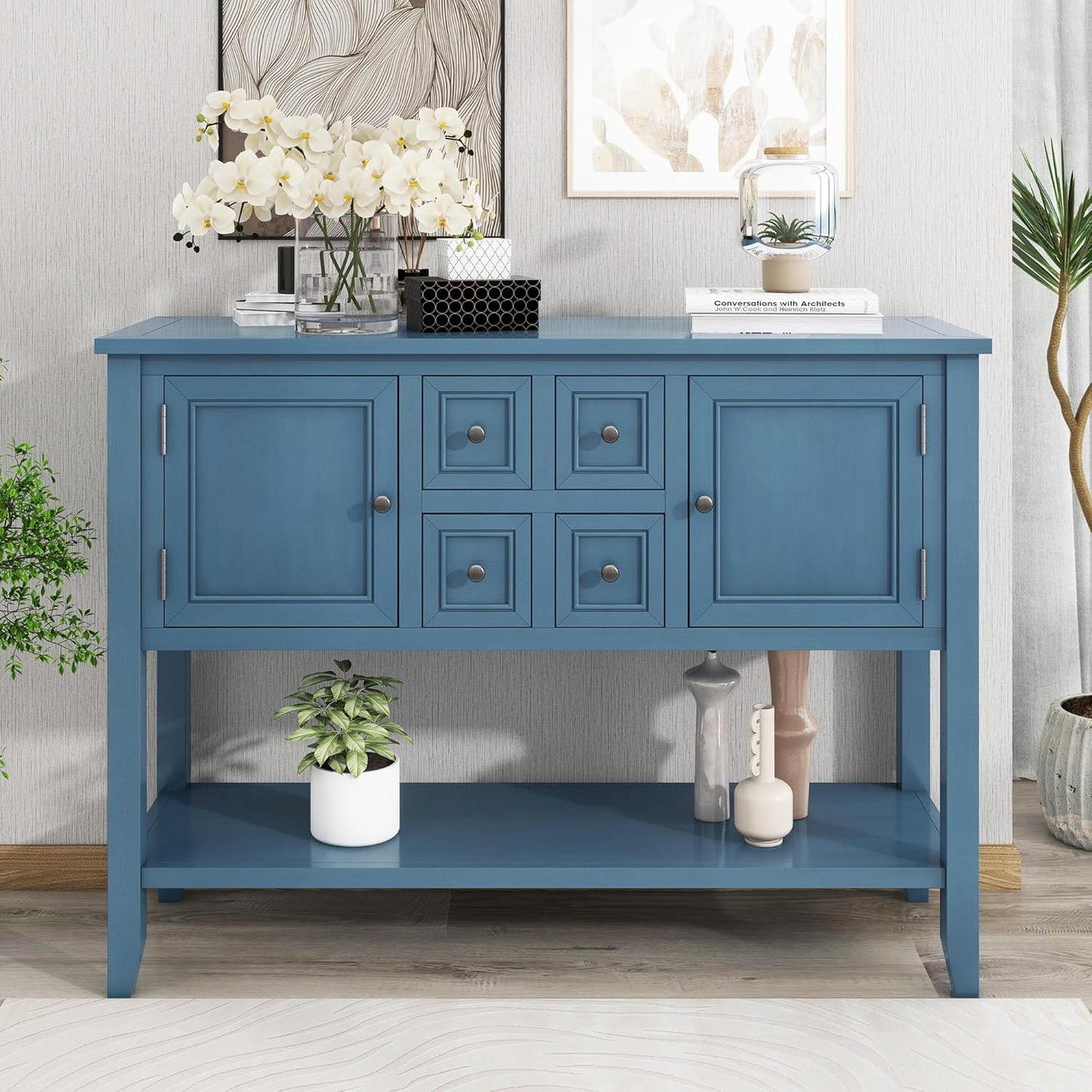 Merax Modern Wood Buffet Sideboard with Drawers and Bottom Shelf Console Table for Living Room Dinning Room Kitchen (Light Navy)