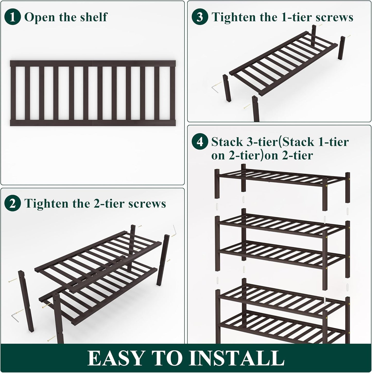 Smiry Shoe Rack, 5 Tier Thick Bamboo Shoe Organizer, Stackable Free Standing Wooden Shoe Storage Shelf for Closet, Entryway, Front Door Entrance, Brown