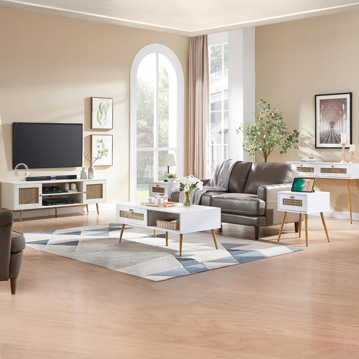 Modern Style Side Table, End Table with Drawer for Living Room, Square Wooden Small Nightstand, White