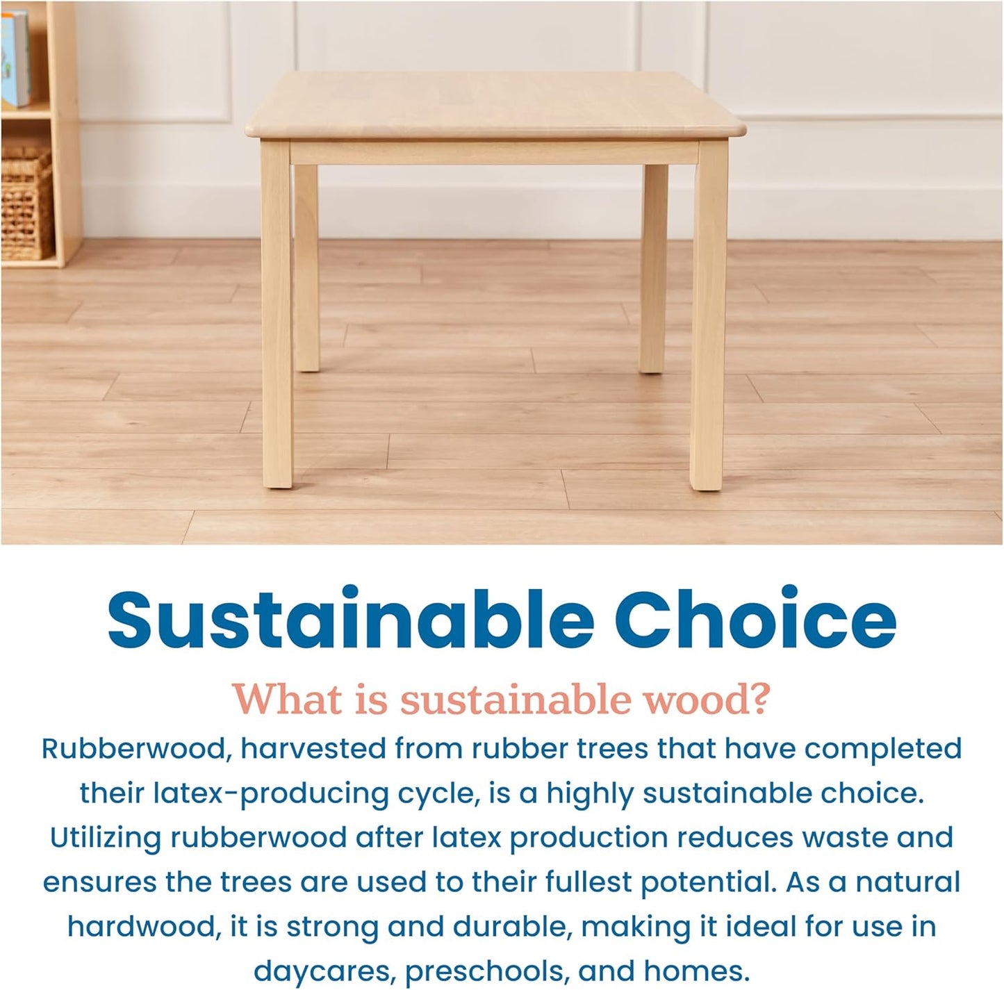 ECR4Kids 30in Square Hardwood Table with 22in Legs, Kids Furniture, Antique White