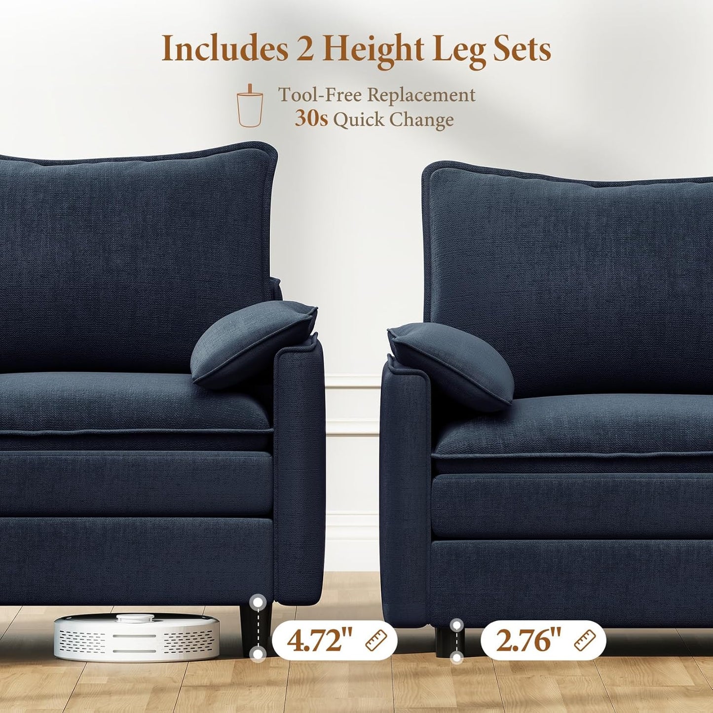 Vesgantti Large Modular Sectional Sofa, Big Comfy Cloud Couch with Ottoman Deep Seat Chenille Cloud Sofa, 9 Seater Large Sectional Couches for Living Room, Bedroom and Apartment, Blue