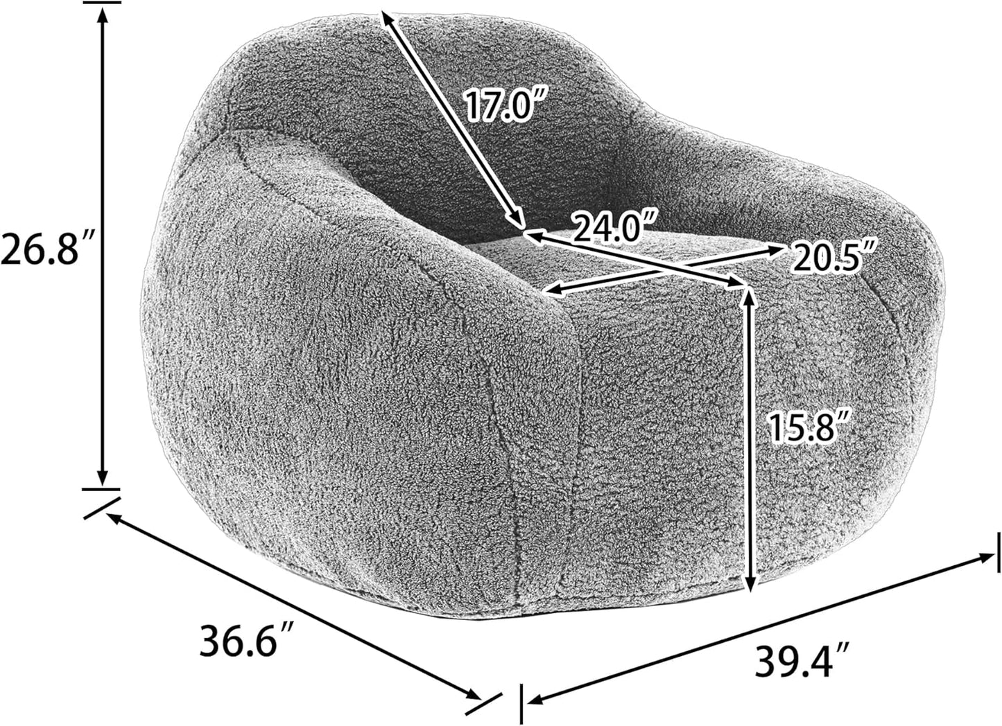 Furniliving Bean Bag Chair, Oversized Bean Bag Couch for Adults Comfy Bean Bag Sofa with Back Support, Giant Bean Bag Chair Stuffed Floor Sofa for Living Room Bedroom Dorm Office, Teddy, Light Grey