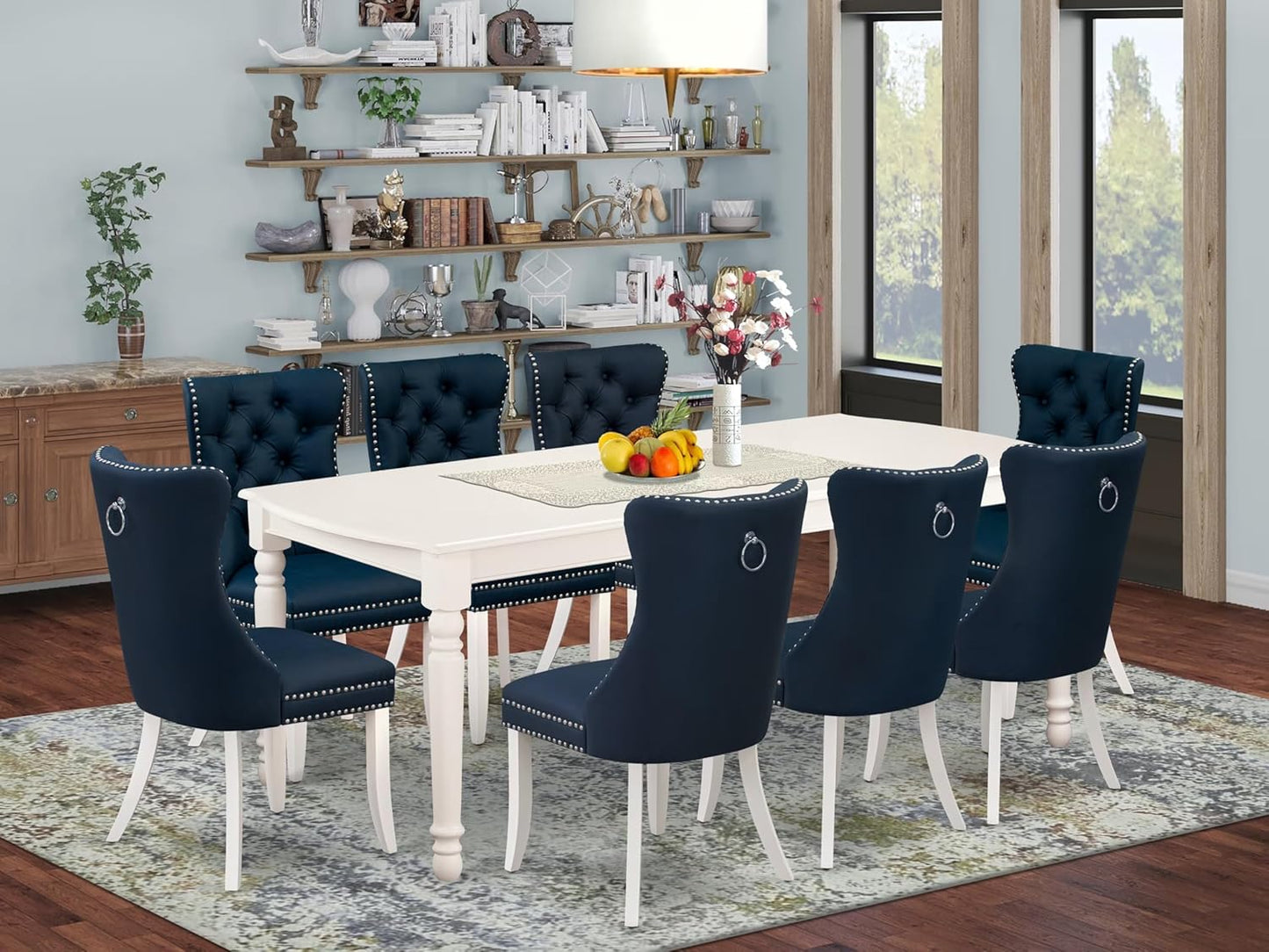 East West Furniture DODA9-LWH-29 9 Piece Dining Set Consists of a Rectangle Kitchen Table with Butterfly Leaf and 8 Polyester Fabric Upholstered Chairs, 42x78 Inch, linen white