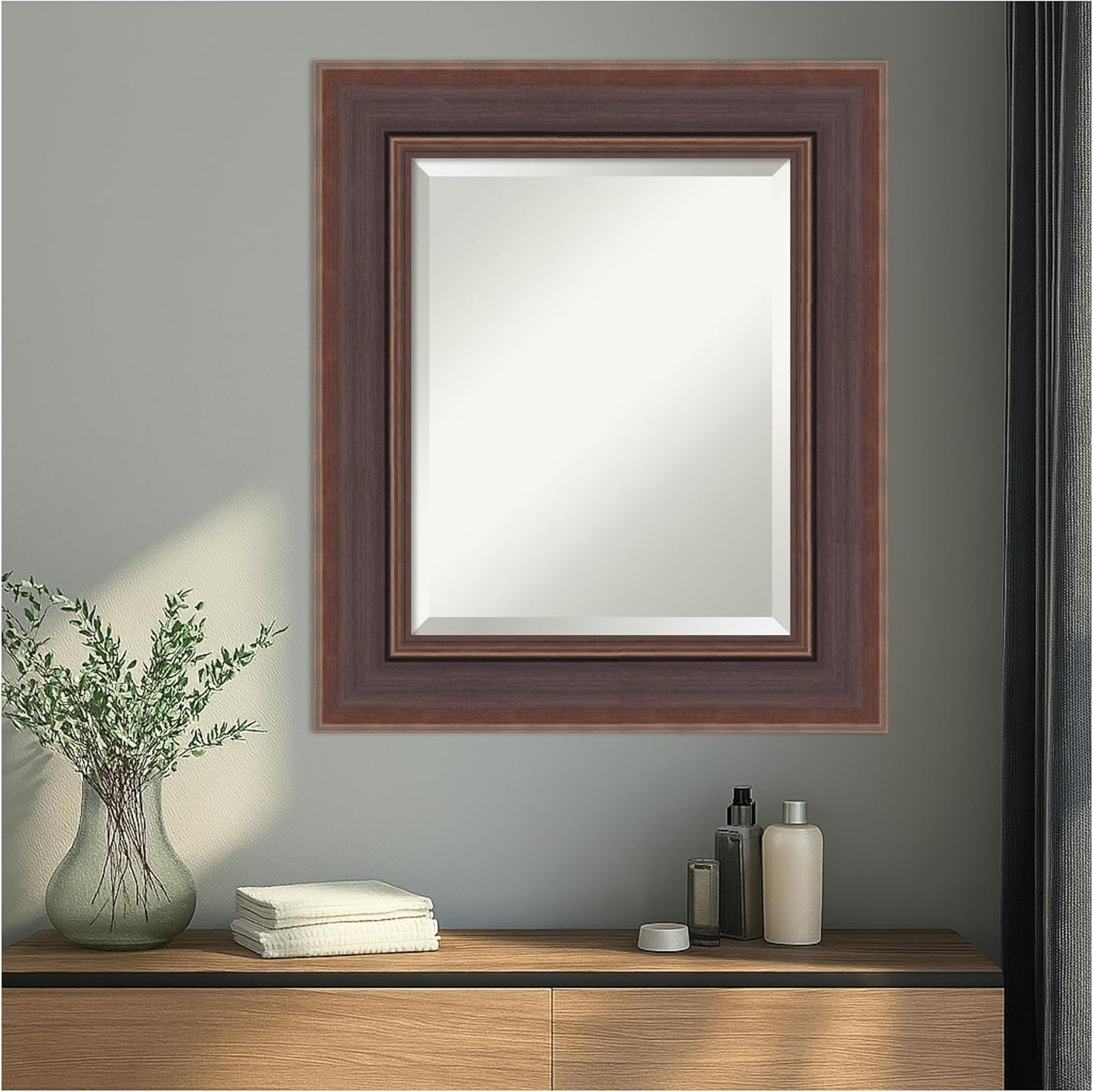 Amanti Art Brown Wall Mirror 28x24 Moab Brown Bronze Rectangle Bathroom Mirror for Wall Decor Living Room, Small Modern Frame, Hangs Horizonally and Vertically, Bathroom Decor, Beveled Edge