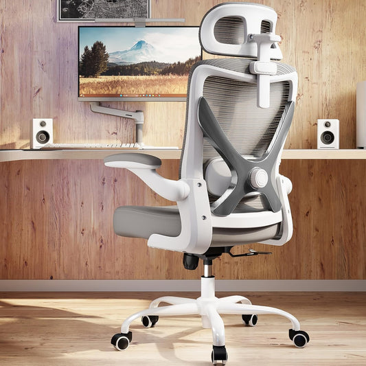 Ergonomic Office Chair - X-Shaped Computer Desk Chair Comfy, Gaming Chair, Office Chair with Lumbar Support, Mesh Office Chairs with Headrests, Desk Chair for Long Hours (White Ash)