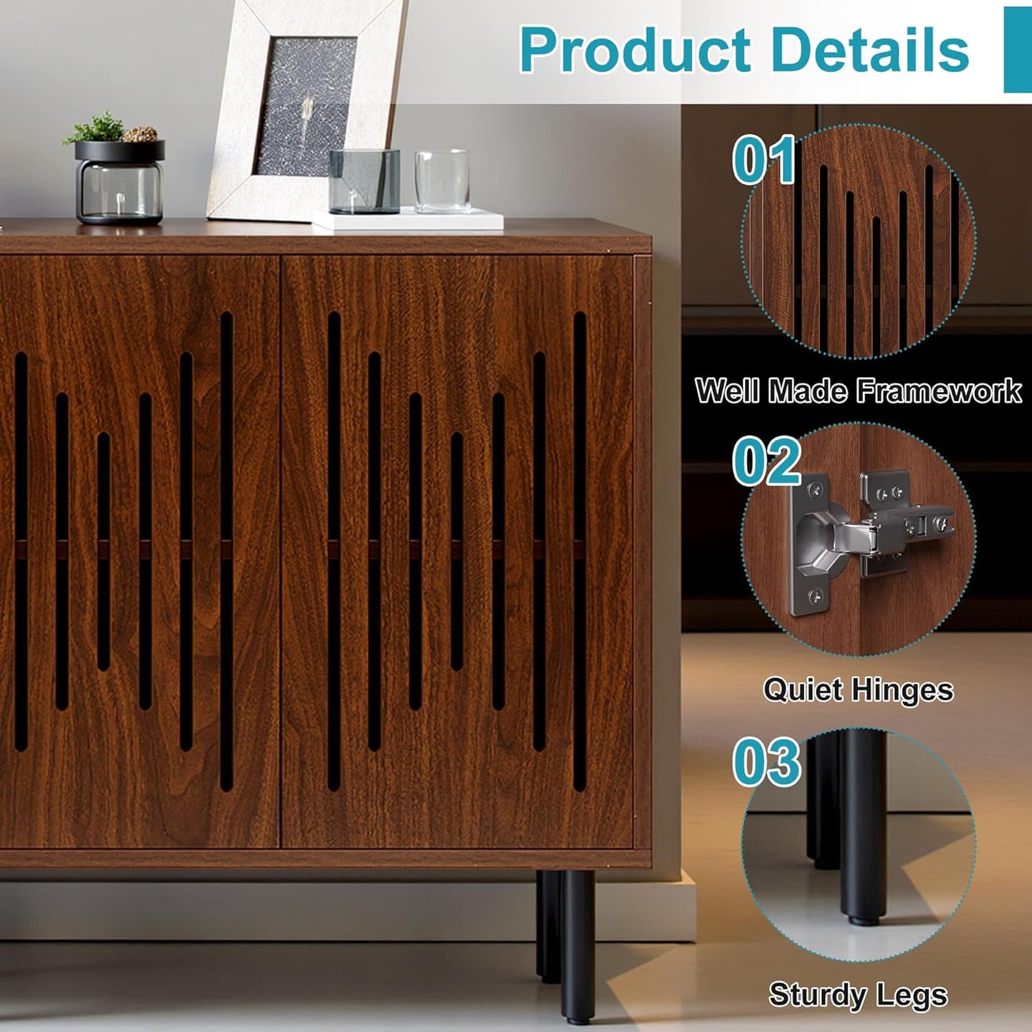 59" Sideboard Buffet Cabinet with Storage, Kitchen Buffet Storage Cabinet Set of 2, Modern Sideboard with Doors & Adjustable Shelves for Living Room, Kitchen, Hallway, Dark Walnut