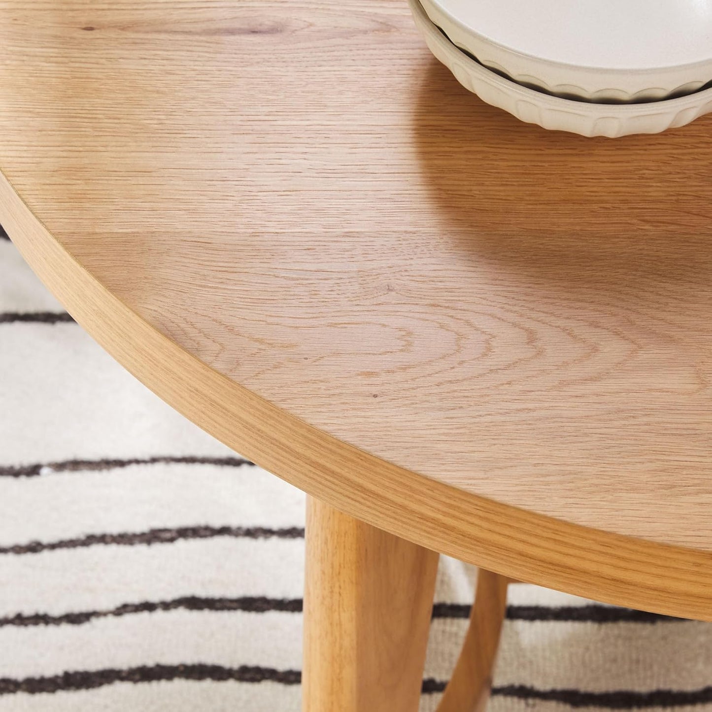 Walker Edison Modern Farmhouse Rustic Solid Oak Wood Oval Dining Table for 6 - White Oak