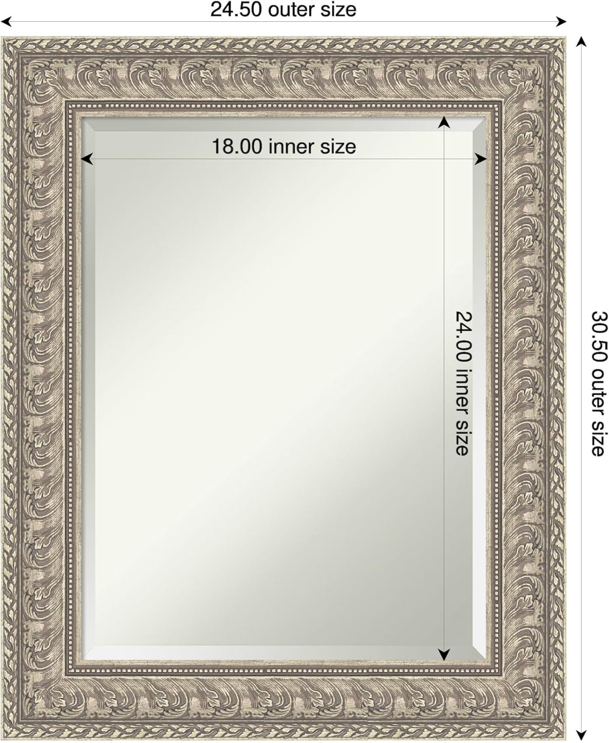 Amanti Art Silver Bathroom Mirror for Over Sink, 31x25 Sydney Silver Rectangle Vanity Mirror, Medium Traditional Frame, Hangs Horizonally and Vertically, Bathroom Wall Decor, Beveled Edge