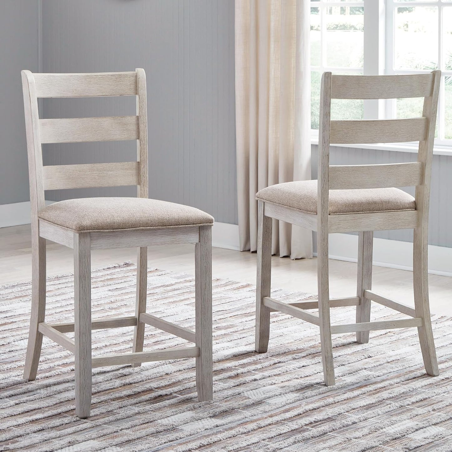 Signature Design by Ashley Skempton 24" Counter Height Upholstered Barstool, Set of 2, Antique White