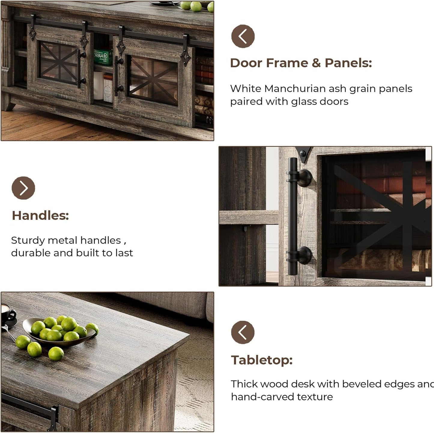 IRONCK 48'' Coffee Table with Sliding Barn Doors, Rustic Center Table with 6 Large Storage Space, Glass Doors and Adjustable Middle Shelf, Farmhouse Coffee Tables for Living Room, Meeting Room