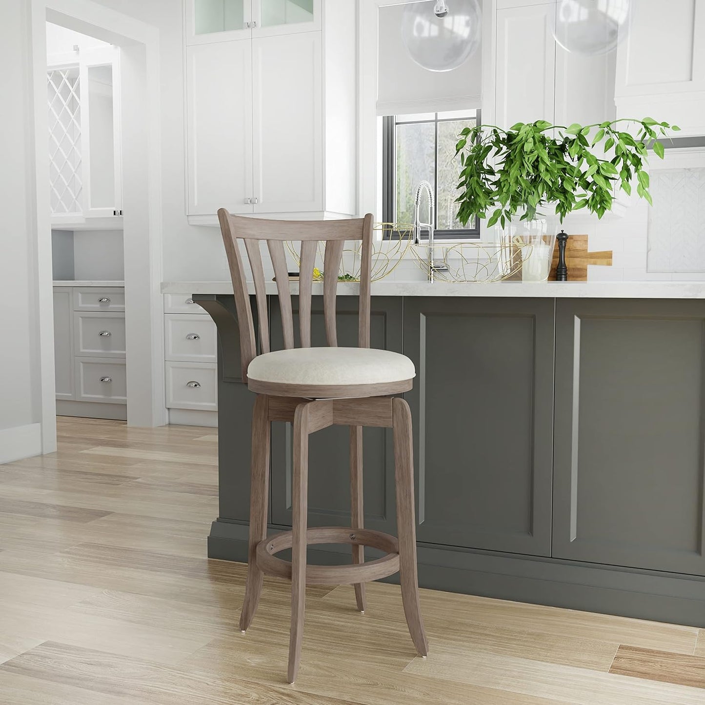 Hillsdale 29.5" Savana Wood Swival Bar Height Stool, Brown Gray