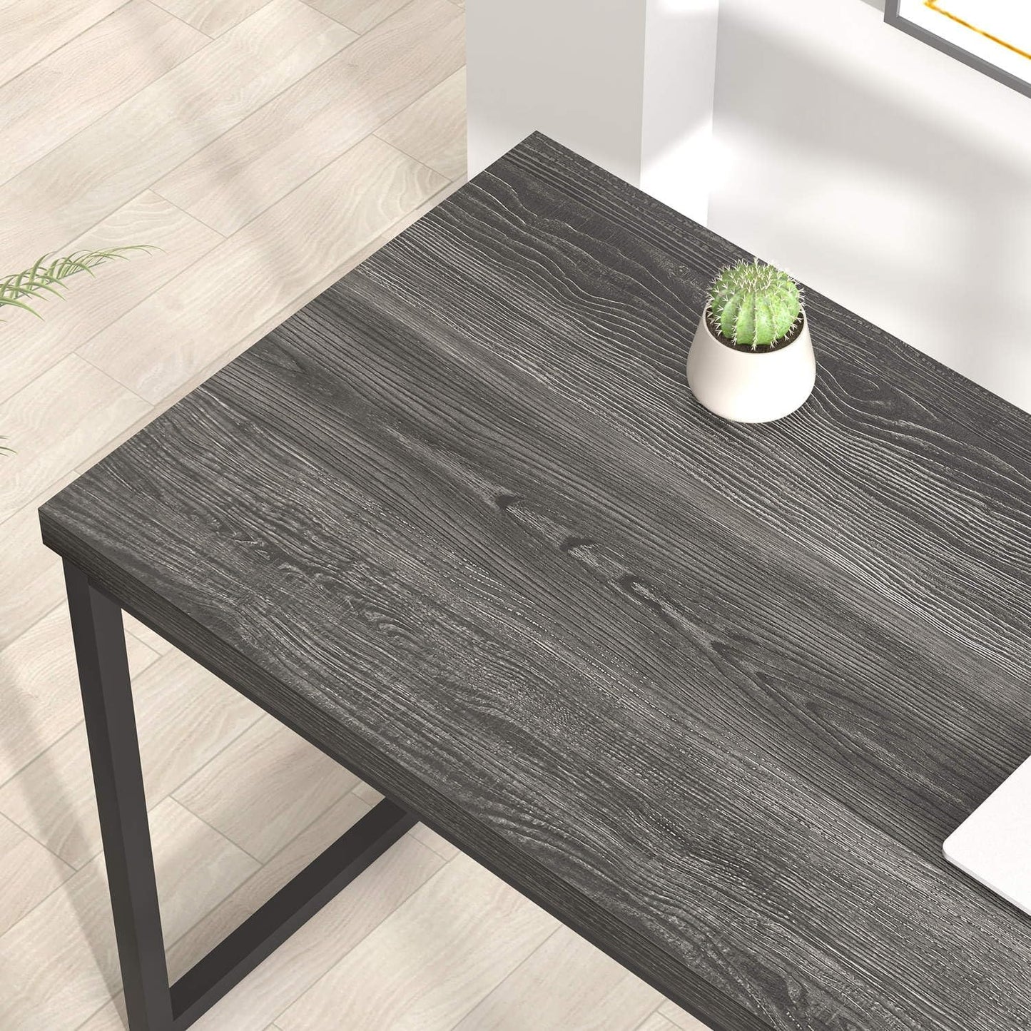 FOLUBAN Home Office Desk, Industrial Vintage Computer Desks, Rustic Wood and Metal Study Writing Table, Simple Work Gaming PC Desk for Bedroom Living Room, Dark Gray 47 Inch