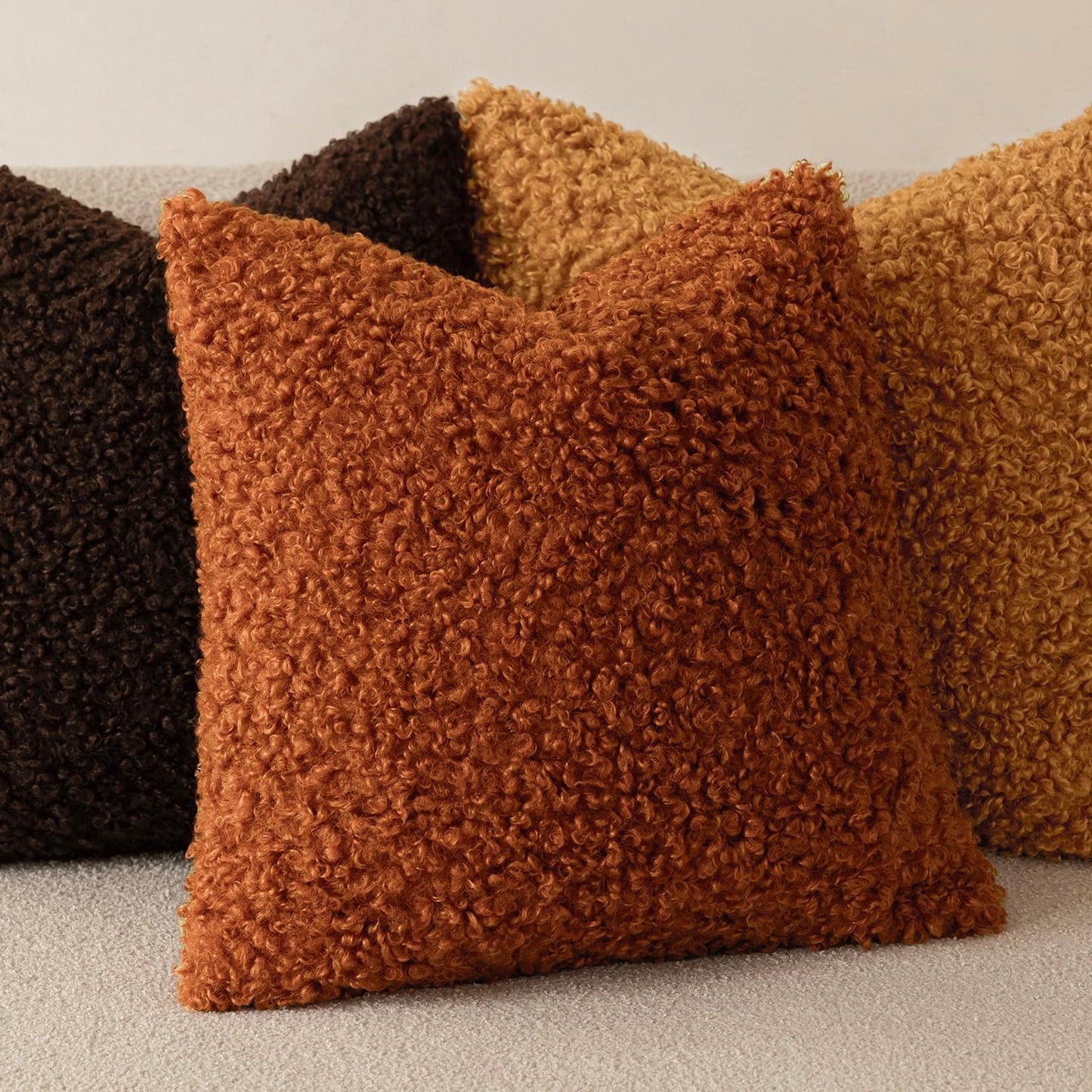 Foindtower 2 Pieces 20x20 Inch Burnt Orange, Faux Fur Throw Pillow Cover Accent Sherpa Furry Pillow Cover Fuzzy Soft Pillowcases Cozy Sheepskin Decorative Fleece Cushion Case for Bed Couch Living Room