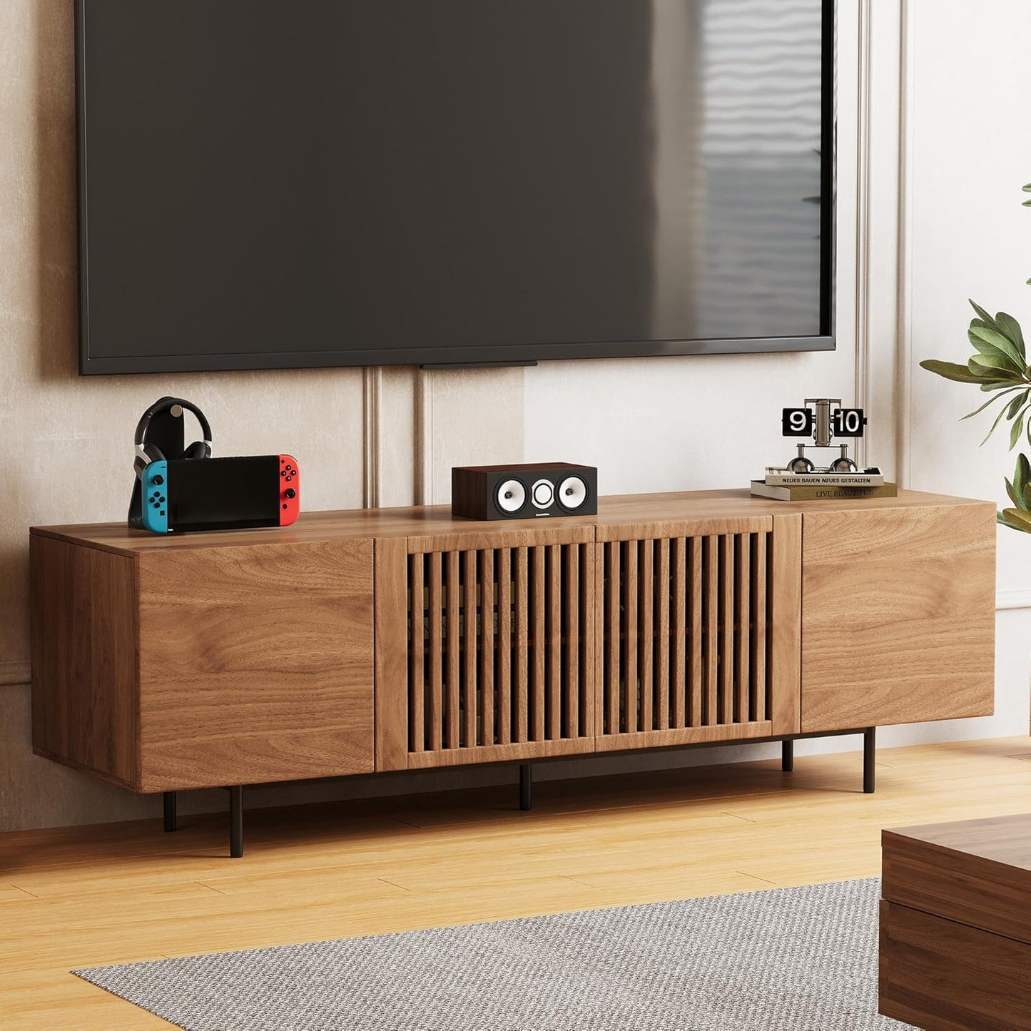 Modern TV Cabinet for 70-inch TV, TV Table with Large Storage Space, TV Cabinet Media Console for Living Room and Bedroom, 180 cm, Walnut Color (70.87“)