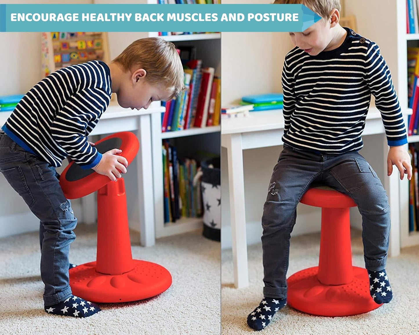 ActiveChairs Kids Wobble Stool, Flexible Seating for Preschool & Elementary Classrooms. Improves Focus & Posture, Helps ADHA/ADD, Wiggle Seat, [Active Desk Chairs], 14" Stool, Ages 3-7, Red
