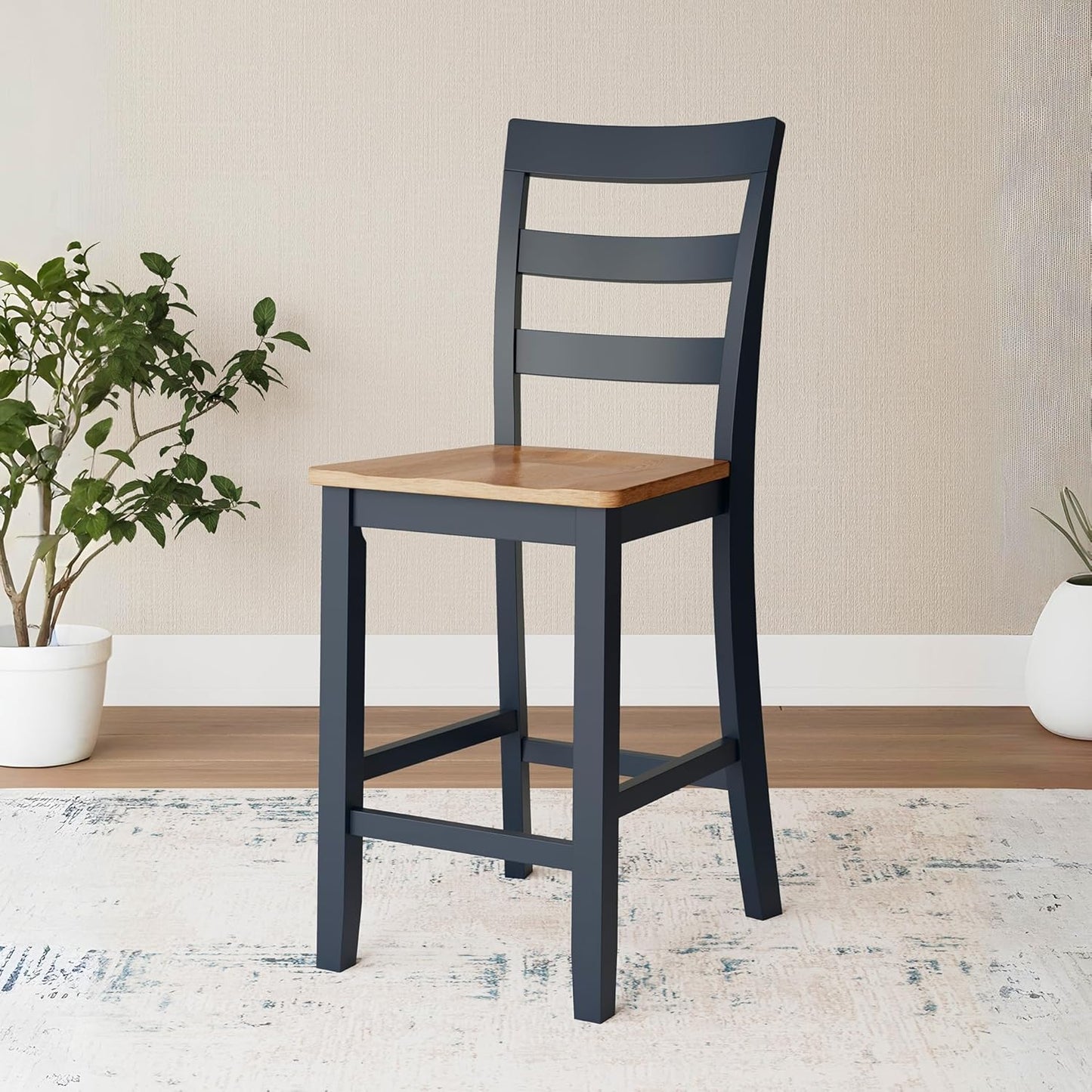 Signature Design by Ashley Gesthaven Solid Wood Frame Counter Height Barstool, Set of 2, Slate Blue/Natural