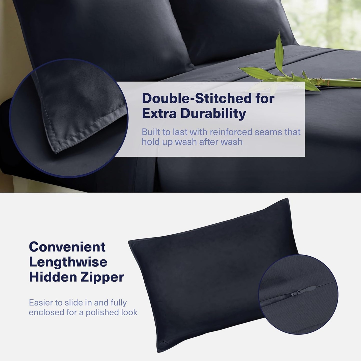 Kickoff Viscose Bamboo Sheets Queen Size 4-pc 100% Organic Bamboo Viscose Bed Cooling Sheets Queen Size Set Cool Bedding for hot Sleepers Sheet, Flat, Fitted, Pillowcases (Onyx Black, Q)