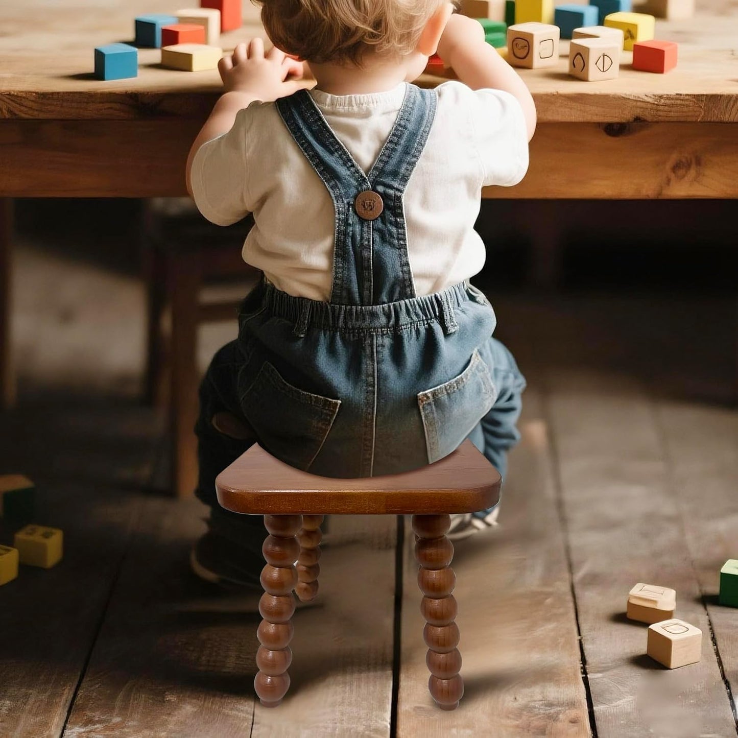 Solid Wooden footstool9.3 Inch - Short Stool for Kids & Adults, Sensory Table Helper - Sturdy Foot Stool for Bathroom, Kitchen, Bedroom, Natural Plant Stand, Toddler Helper (Brown)