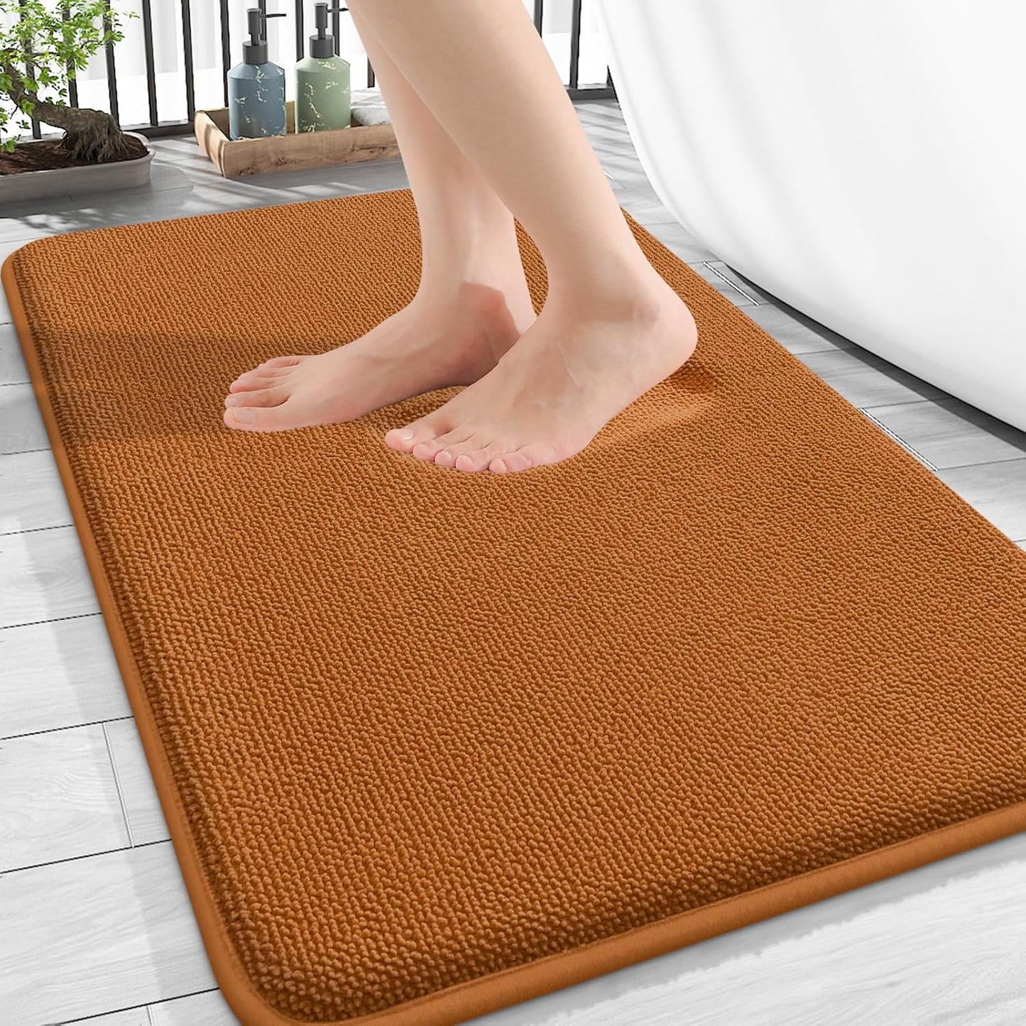 OLANLY Thick Memory Foam Bath Mat Rug 30x20, Extra Soft Absorbent Bathroom Rug, Quick Dry Bath Mats, Non-Slip, Machine Washable Carpet for Bathroom, Tub and Shower, Home Decor Accessories, Ochre