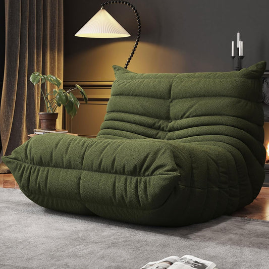 Bean Bag Chairs for Adults, BeanBag Reading Chair Memory Foam Couch, Floor Chair Soft Teddy Material, Comfy Reading Nook Chairs for Bedroom Living Room Office (Green)