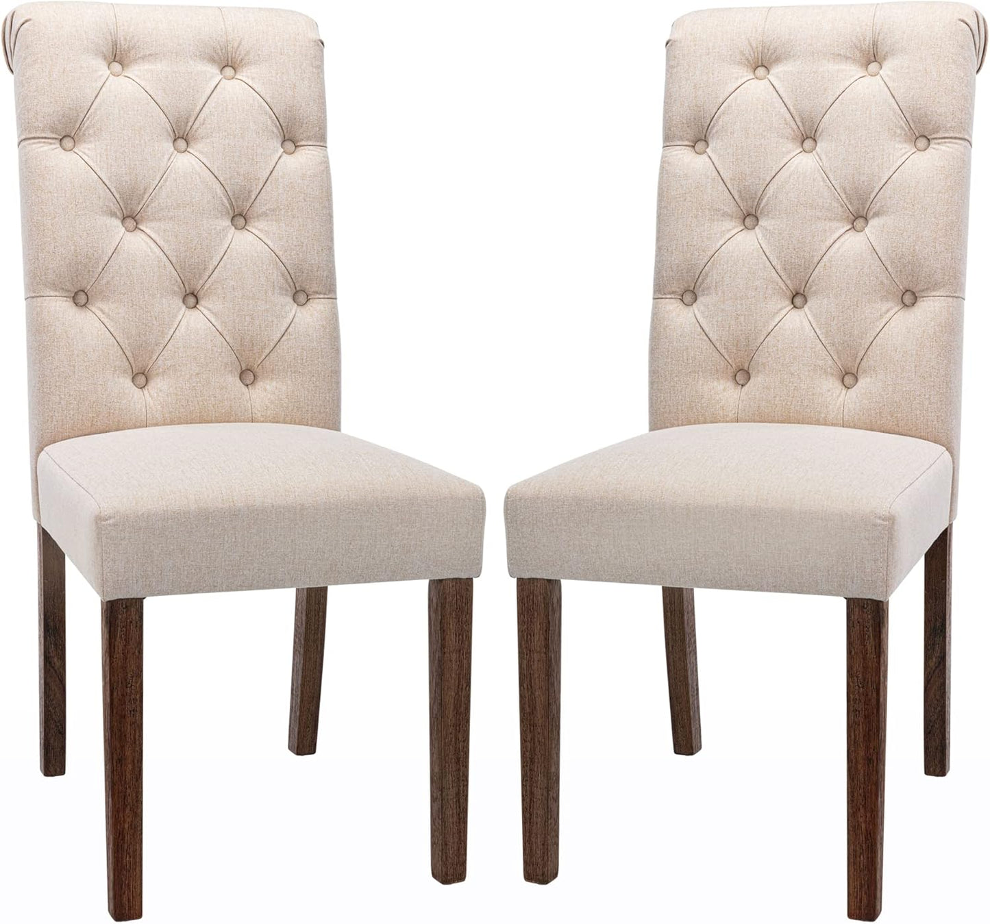 COLAMY Tufted Upholstered Dining Chairs Set of 2, Accent Parsons Chairs with Solid Wood Legs and Padded Seat, Beige