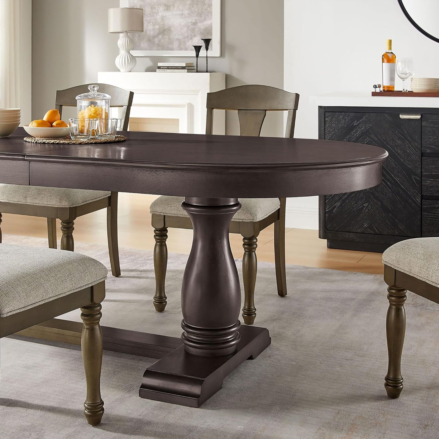 Ball & Cast Farmhouse Extendable Dining Table for 6-8, 76"-94" Long Extendable Kitchen-Table with Leaf, Mid Century Curved Wooden Expandable Table w/18 Leaves,Drop-Leaf Breakrest Table, Dark Brown