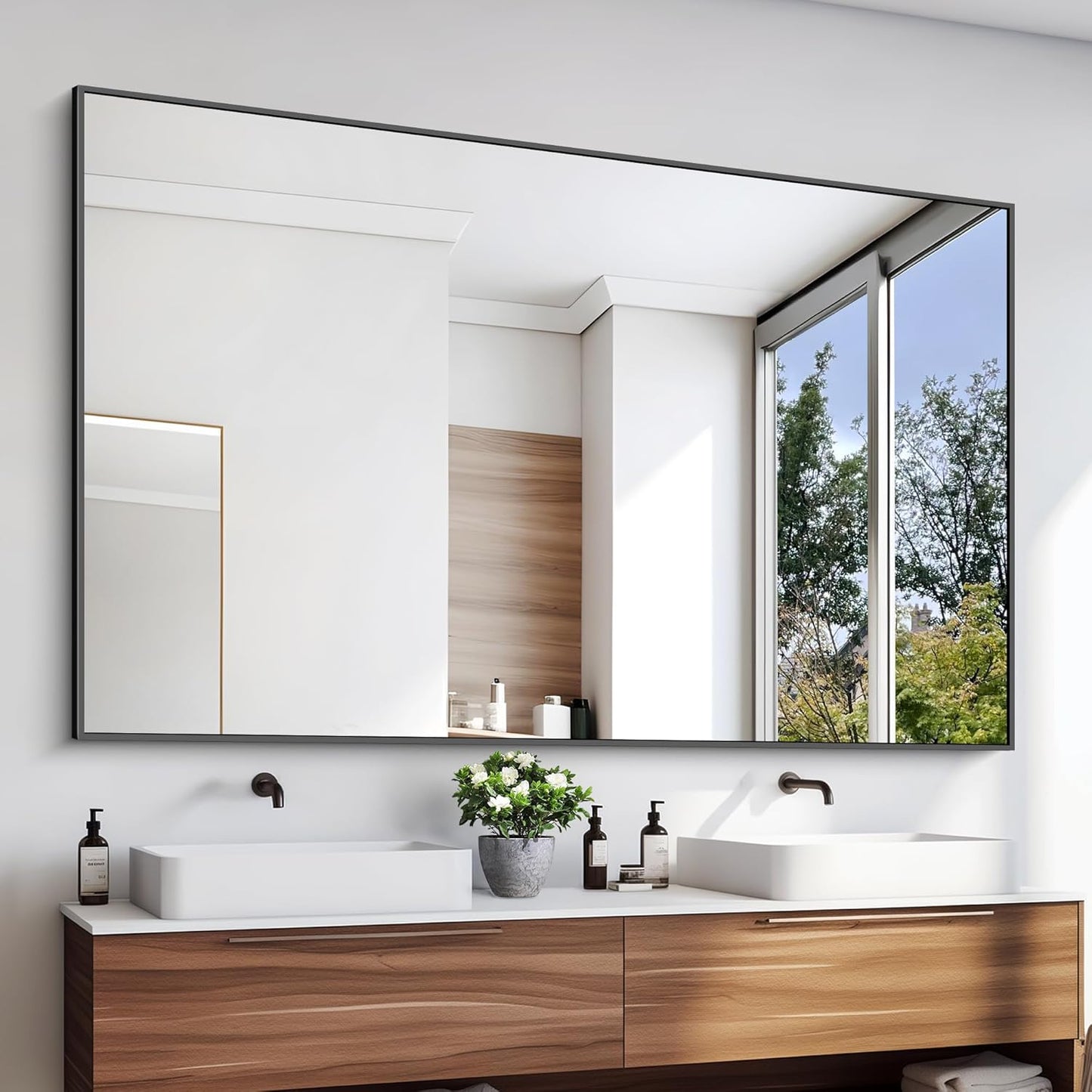 KOCUUY 60x36 Inch Large Black Wall Mounted Mirror,Aluminum Framed Decorative Rectangular Bathroom Mirror for Wall Over Sink,Vanity Mirror for Bedroom Living Room Bathroom,Functional Oversized Mirror