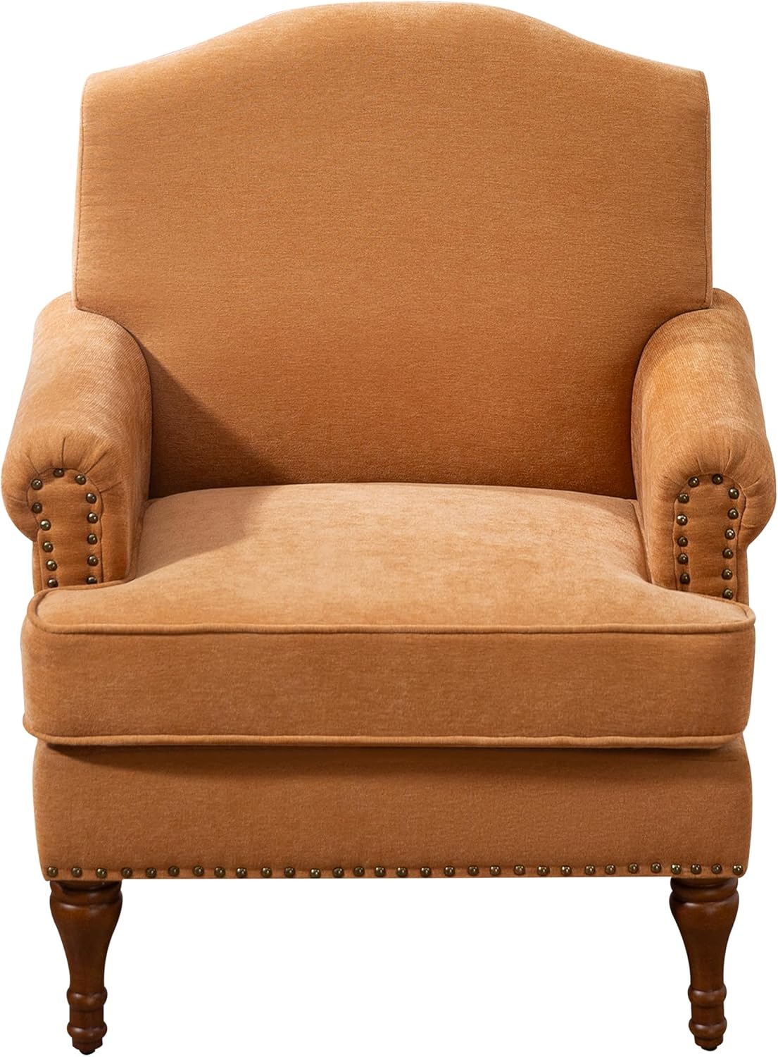 Ball & Cast Accent Chair with Nailhead Trim Armchair,Comfy Chenille Club Sofa Living Room Chairs w/Springs Cushions & Wood Legs,Traditional Single Couch for Bedroom,Farmhouse,Orange