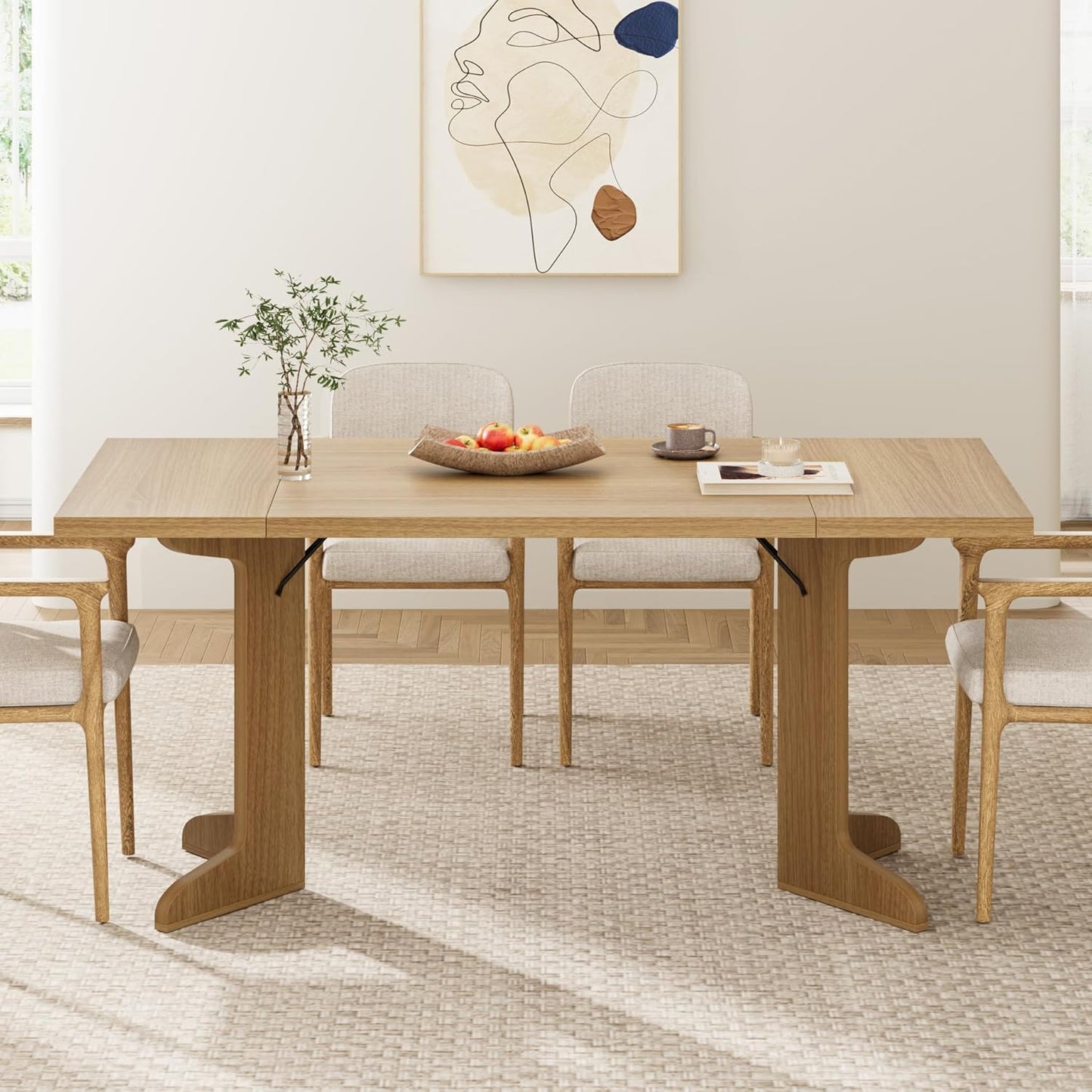 71" Dining Table for 6 to 8 People, Modern Dinner Table with Unique Wooden Legs, Rectangle Dining Table for Kitchen, Dining Room & Living Room, Oak