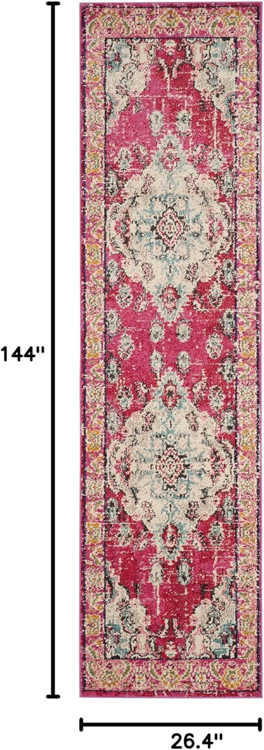 SAFAVIEH Monaco Collection Runner Rug - 2'2" x 12', Pink & Multi, Boho Chic Medallion Distressed Design, Non-Shedding & Easy Care, Ideal for High Traffic Areas in Living Room, Bedroom (MNC243D)