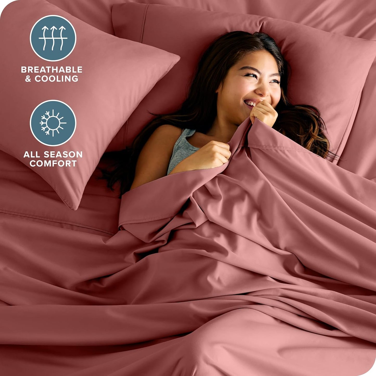 Bare Home Twin XL Sheet Set - 1800 Ultra-Soft Microfiber Twin Extra Long Sheets - Double Brushed - Deep Pockets - Easy Fit - Extra Soft - 3 Piece Set - Bed Sheets & Pillowcases (Twin XL, Dusty Rose)