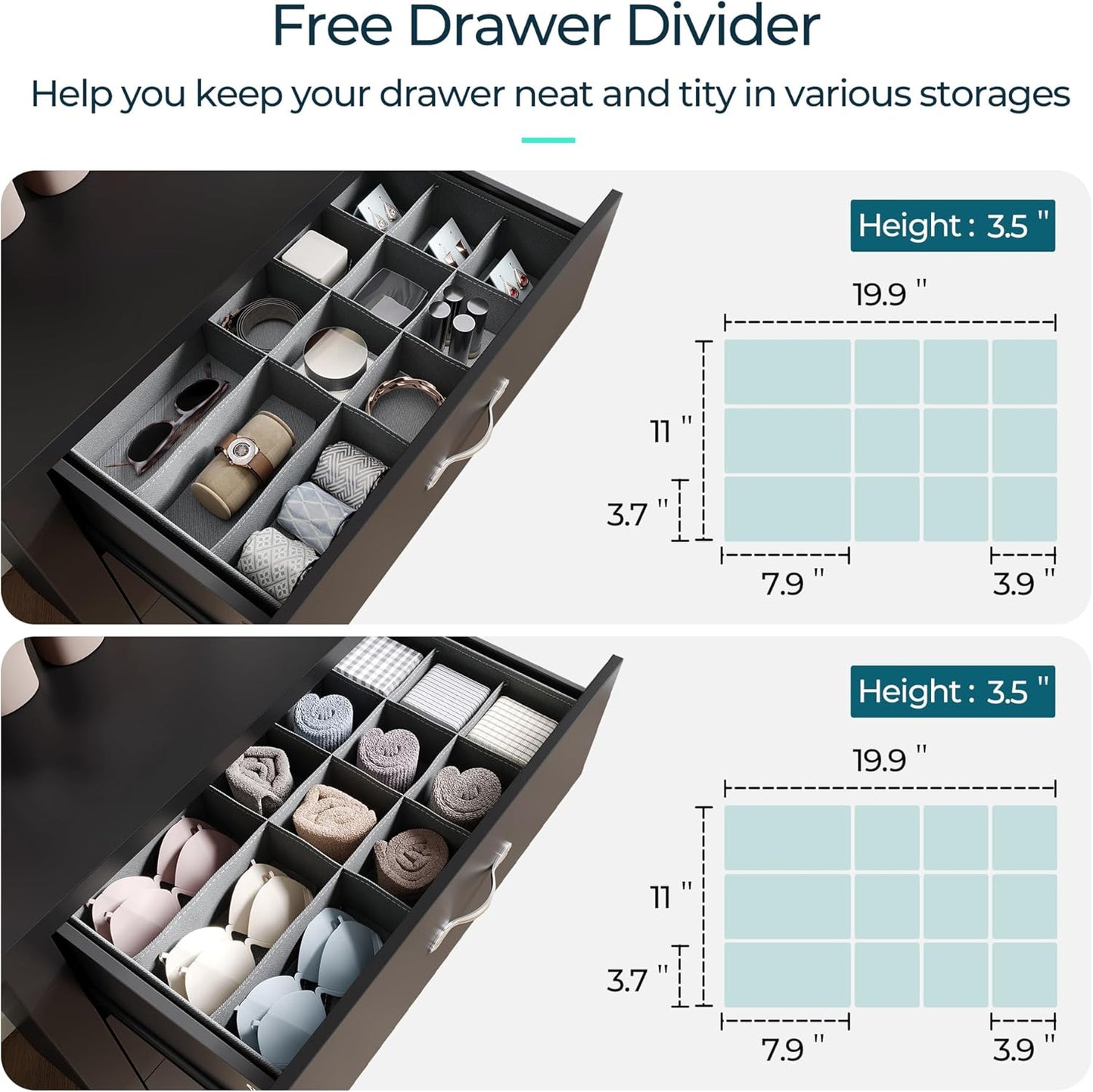 LINSY HOME 5 Drawer Dresser, Black Dresser for Bedroom, Modern Dresser Chest with Wide Drawers, Wood Storage Chest of Drawers for Nursery Kids Room Living Room