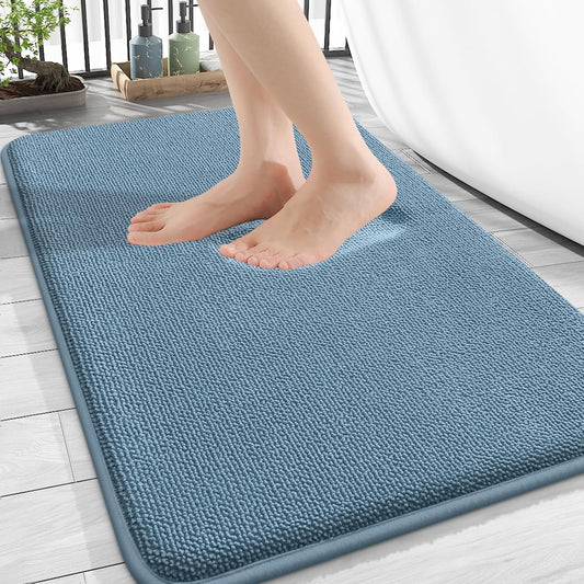 OLANLY Thick Memory Foam Bath Mat Rug 30x20, Extra Soft Absorbent Bathroom Rug, Quick Dry Bath Mats, Non-Slip, Machine Washable Carpet for Bathroom, Tub and Shower, Home Decor Accessories, Airy Blue