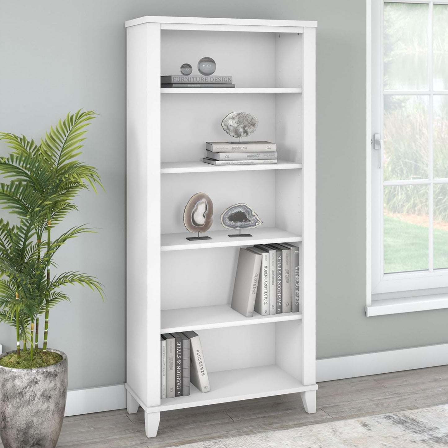 Bush Furniture Somerset 5 Shelf Bookcase in White, Tall Bookshelf, Large Book Shelf for Living Room, Home Office, or Entryway
