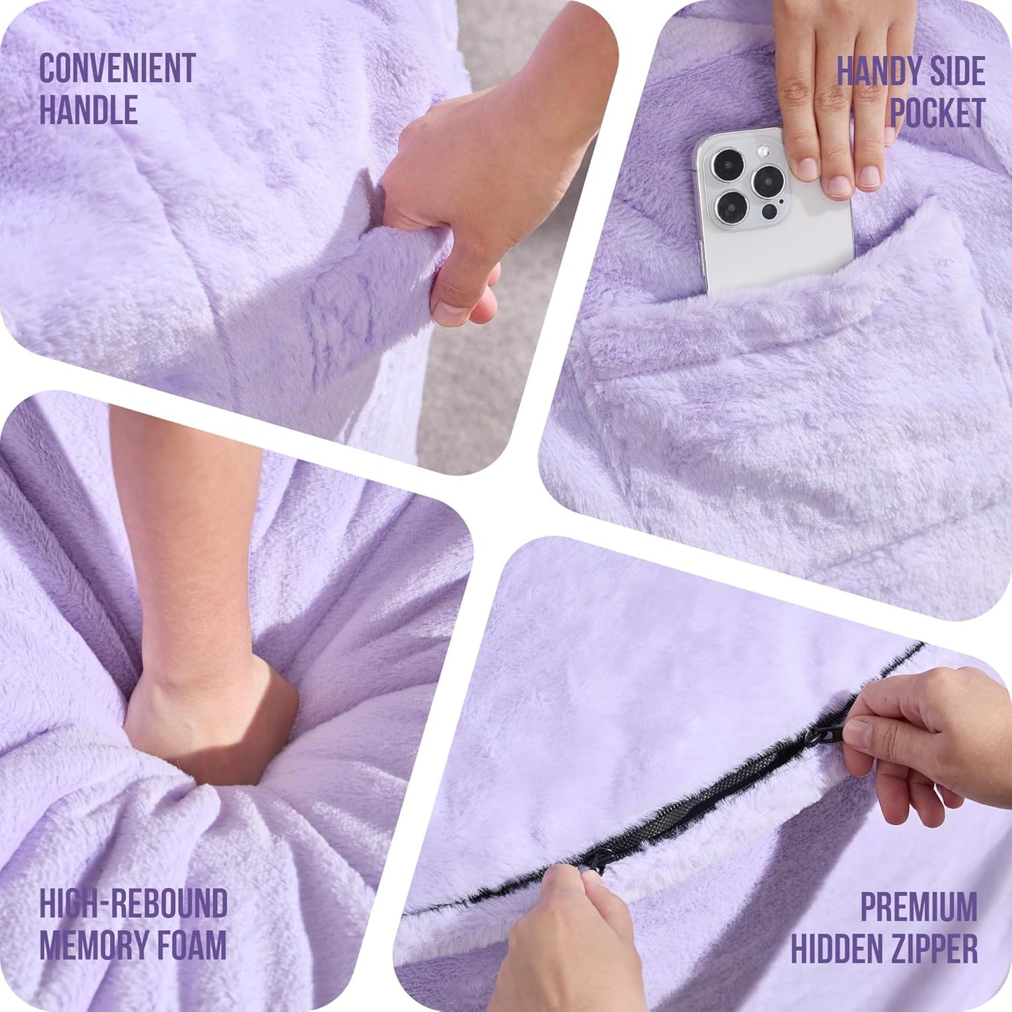 Hobestluk 6ft Bean Bag Chairs for Adults Large Beanbag Chair with Plush Faux Fur Cover Big Bean Bag Chair for Living Room Bedroom Dorm Office - Purple (70" x 70" x 15")