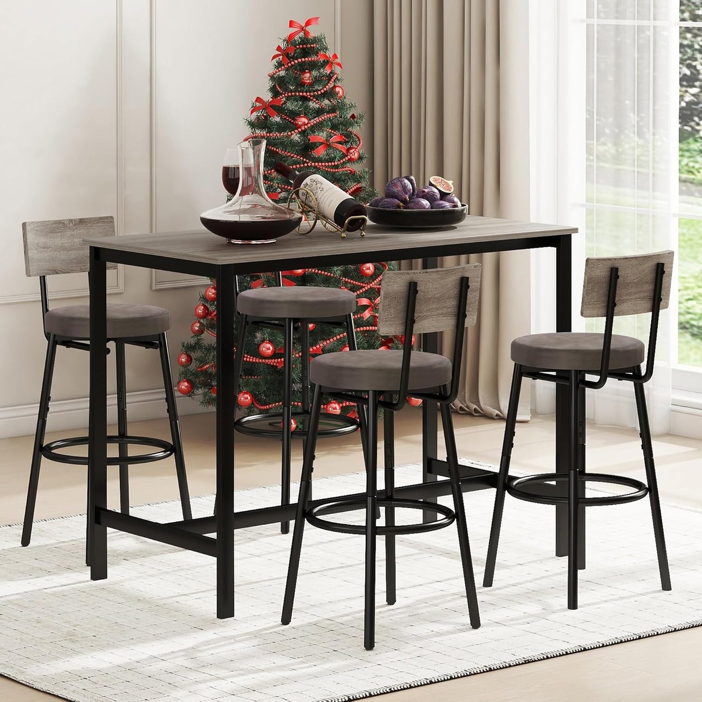 Tatub Bar Table and Stools Set of 4, 5 Piece Counter Height High Breakfast Table Chairs Set of 4 for Dining Room, Gray