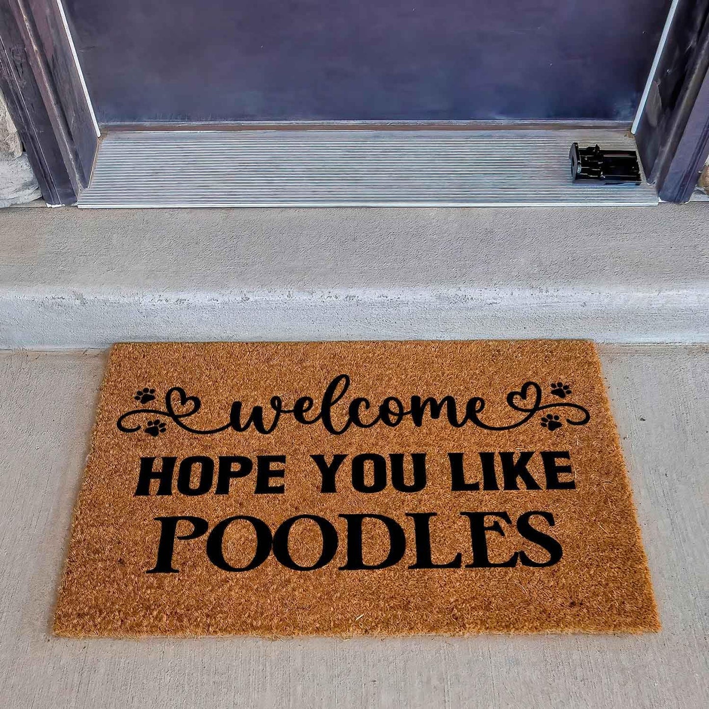Funny Coir Doormat with Welcome Hope You Like Poodles - Front Door Mat, Entryway Welcome Mat, 23.7 x 15.7 inch
