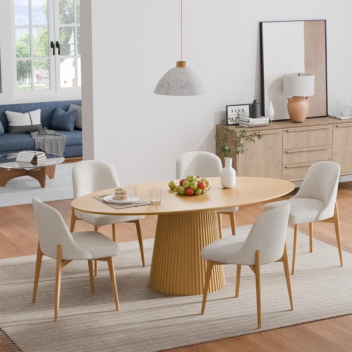 Casaphoria 67" Oval Dining Table, Modern Wood Kitchen Table with Cone Shaped Stripe Base for Living Room & Dining Room, Easy Assembly Farmhouse Furniture for 4-6, Oak