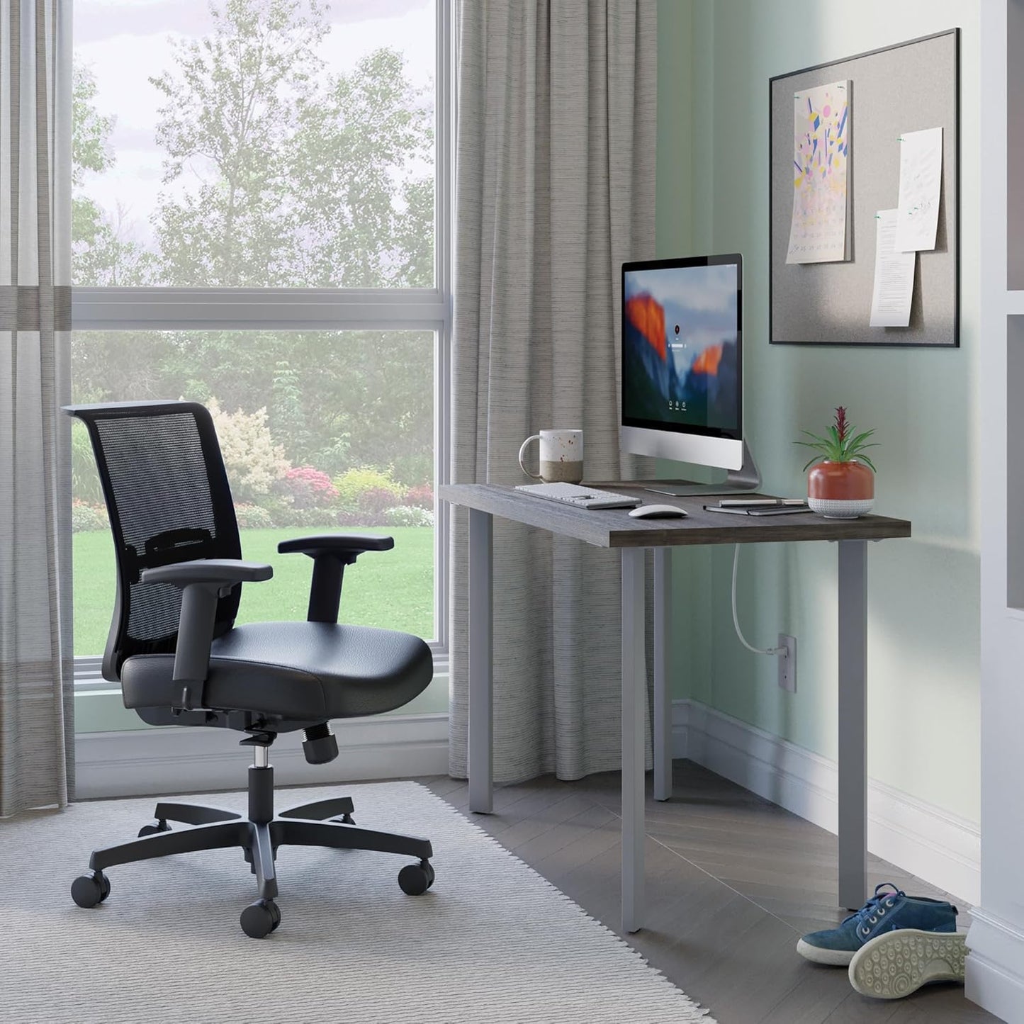 HON Coze Home Office Desks, Sturdy Table Computer Desk, 42", Walnut Top, Silver Base