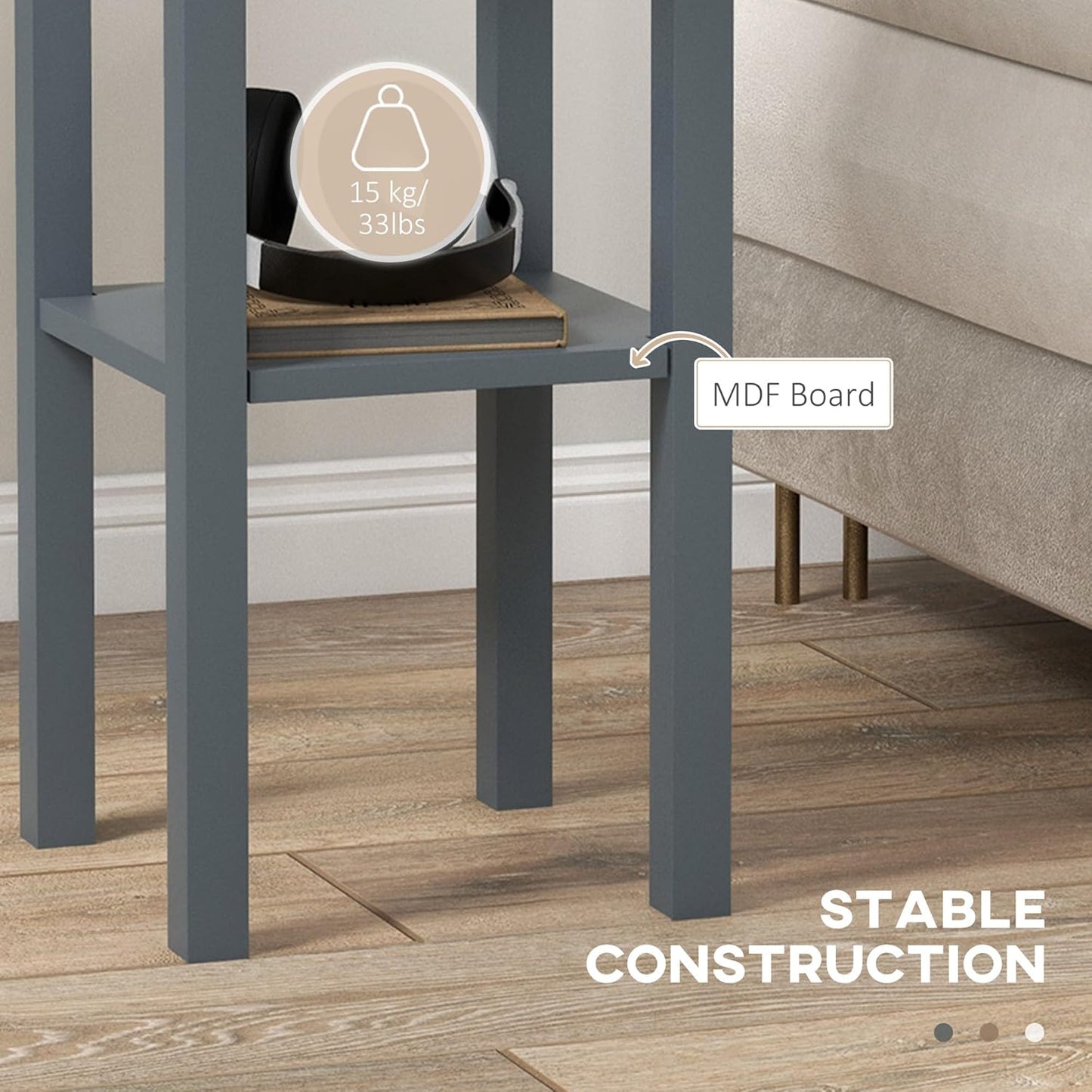 HOMCOM 2-Tier Side Table with Drawer, Narrow End Table with Bottom Shelf, for Living Room, Set of 2, Gray