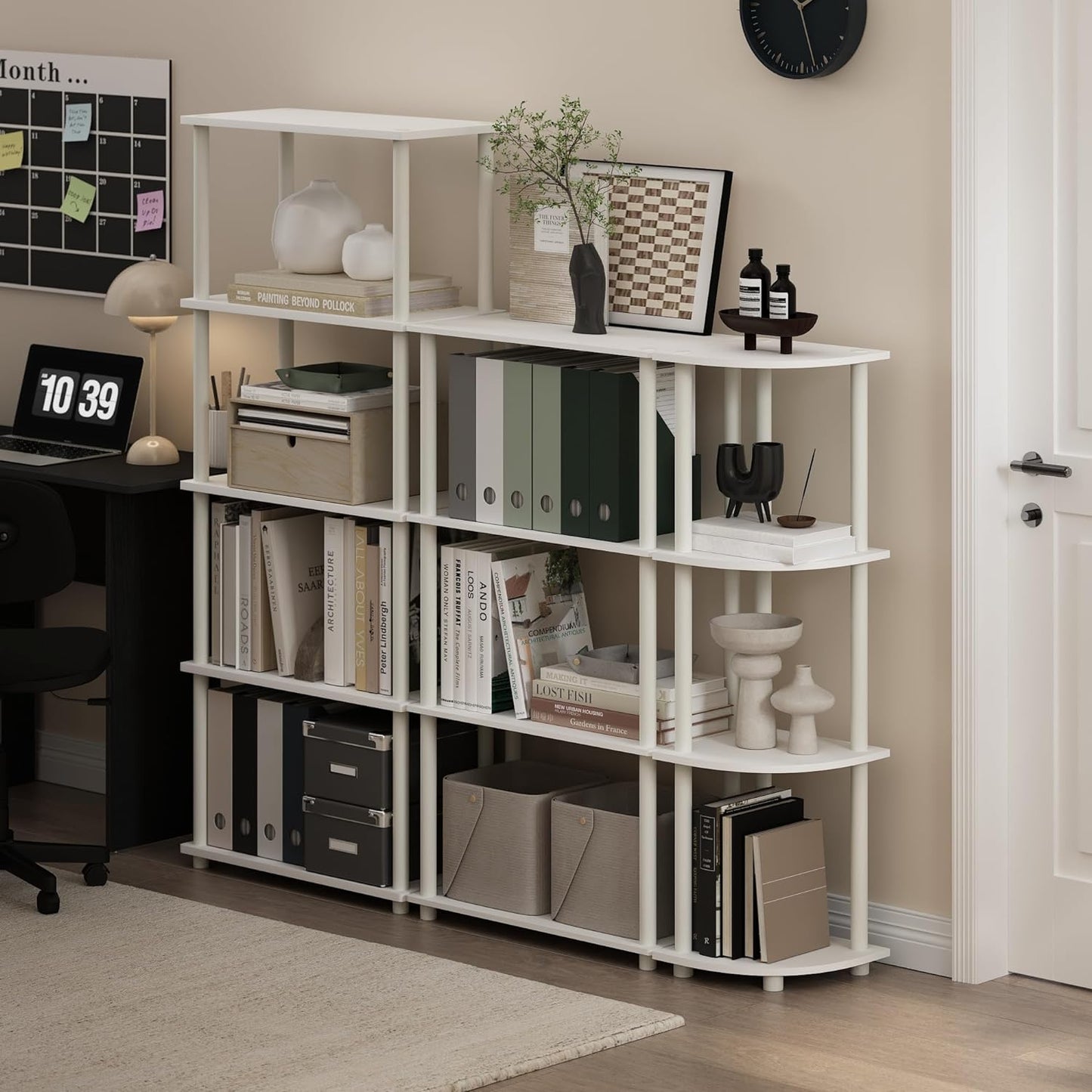 Furinno Turn-N-Tube 4-Tier Multipurpose Shelf Display Rack, White/White